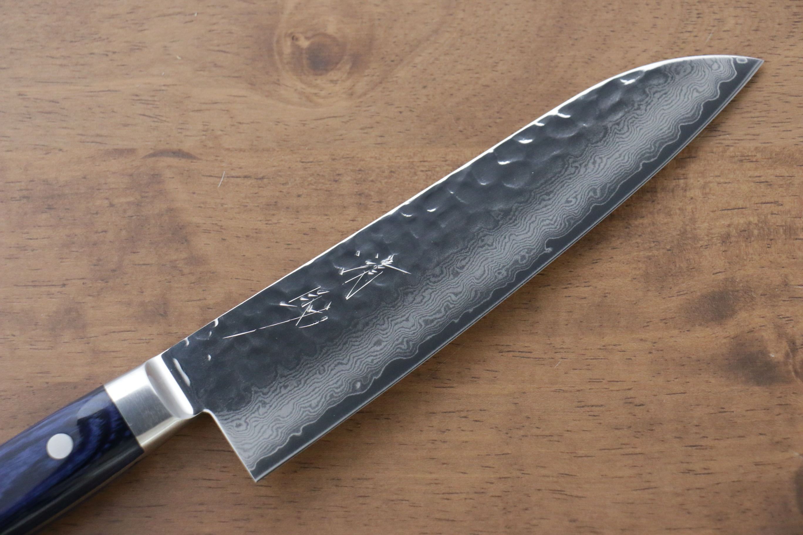 Premium Seisuke Seiun VG10 33-Layer Damascus Santoku Knife 180mm with Blue Pakka Wood Handle - Perfect for Slicing, Dicing & Chopping Vegetables, Meat & Fish - Ideal for Home Chefs & Professional Kitchens