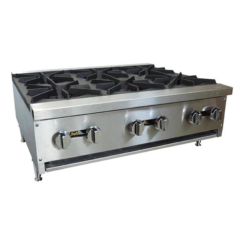 Cookline CHP 36 6 36 Gas Six Burner Commercial Countertop Hot Plate - 150,000 BTU High-Power Restaurant Stove for Professional Kitchens & Catering Services