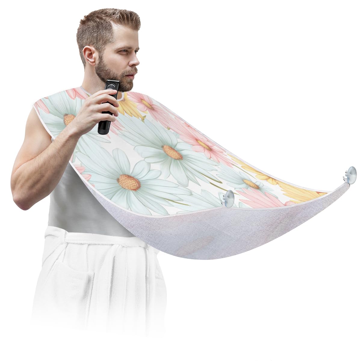 Printed Daisy Beard Shaving Bib for Men & Women - Waterproof Hair Dye Apron, Barber Cape for Haircut & Beard Trimming - Sink Hair Catcher, Perfect Gift for Stylists & Home Use (Great for Salons, DIY Haircuts & Beard Grooming)