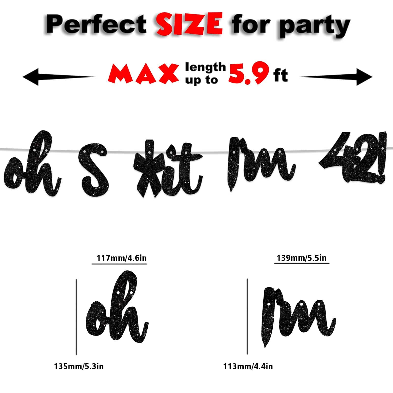 42nd Birthday Party Decorations Kit - Glitter Black 'Oh I'm 42!' Banner Backdrop, Flags & Photo Props for Men & Women - Perfect for 42nd Birthday Celebrations, Photo Studio Backdrops & Themed Party Decor