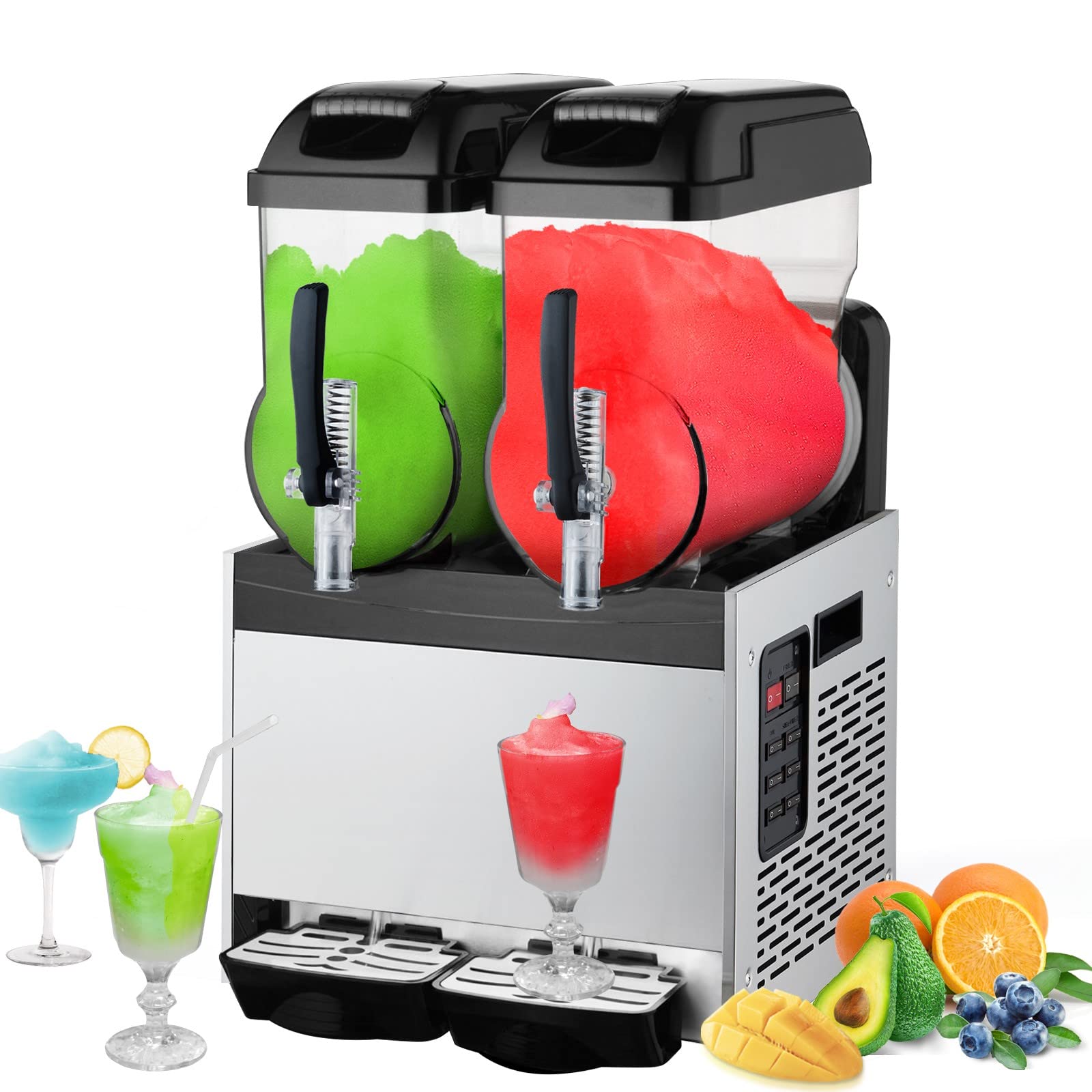 CACORI 600W Commercial Slushy Machine - 2x12L Double Bowl Frozen Drink Maker for Margaritas, Slushies & Cocktails | 6.4 Gallon Capacity (100 Cups) | Perfect for Home, Supermarkets, Cafes, Restaurants & Bars | Black Commercial Grade Slush Machine for Parties & Events