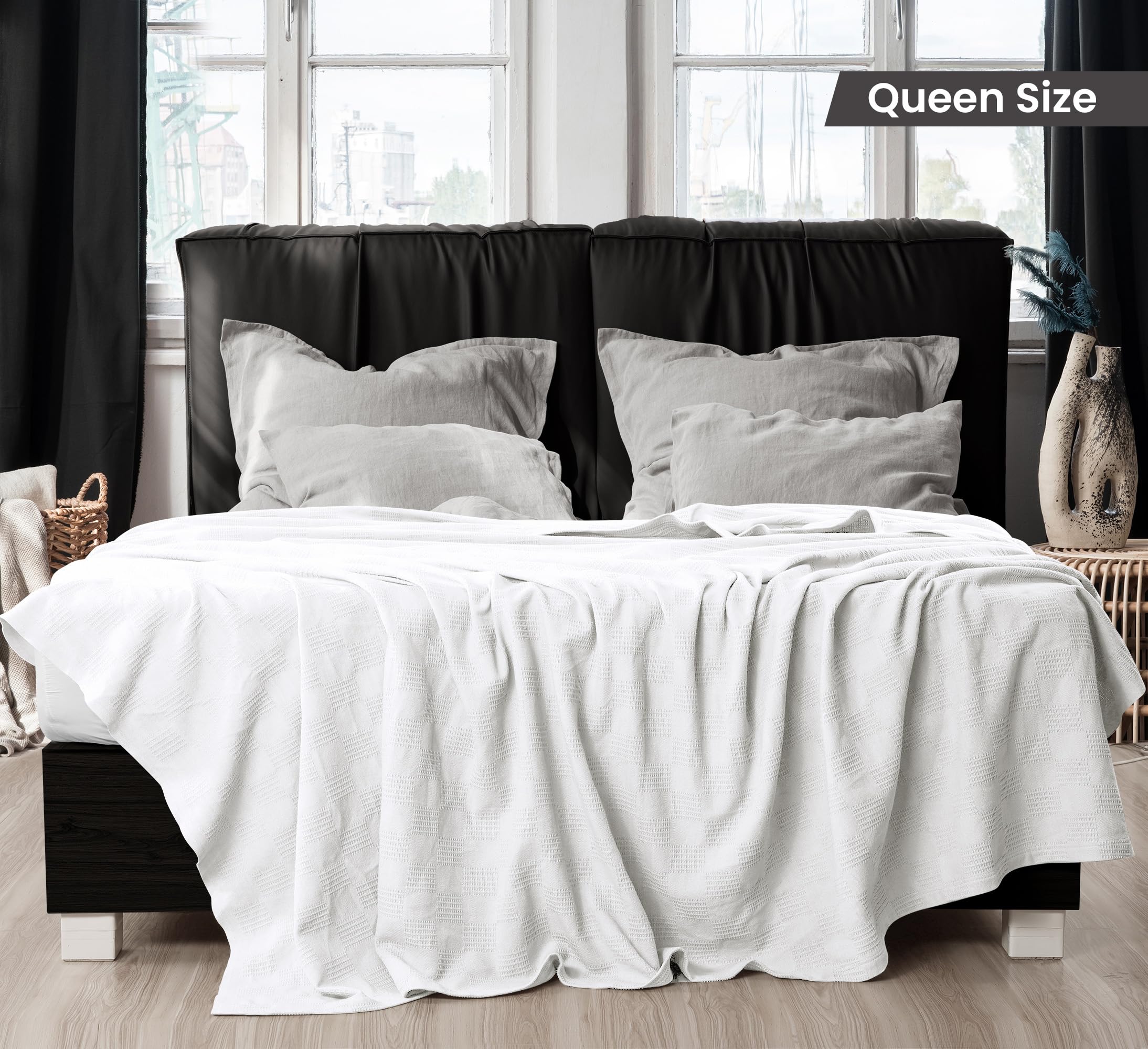 Utopia Bedding White Cotton Blanket - Queen Size 90x90 Inch, 350GSM Soft Thermal Blanket (Pack of 8) - Perfect for Bedroom, Guest Room, and Cozy Winter Nights