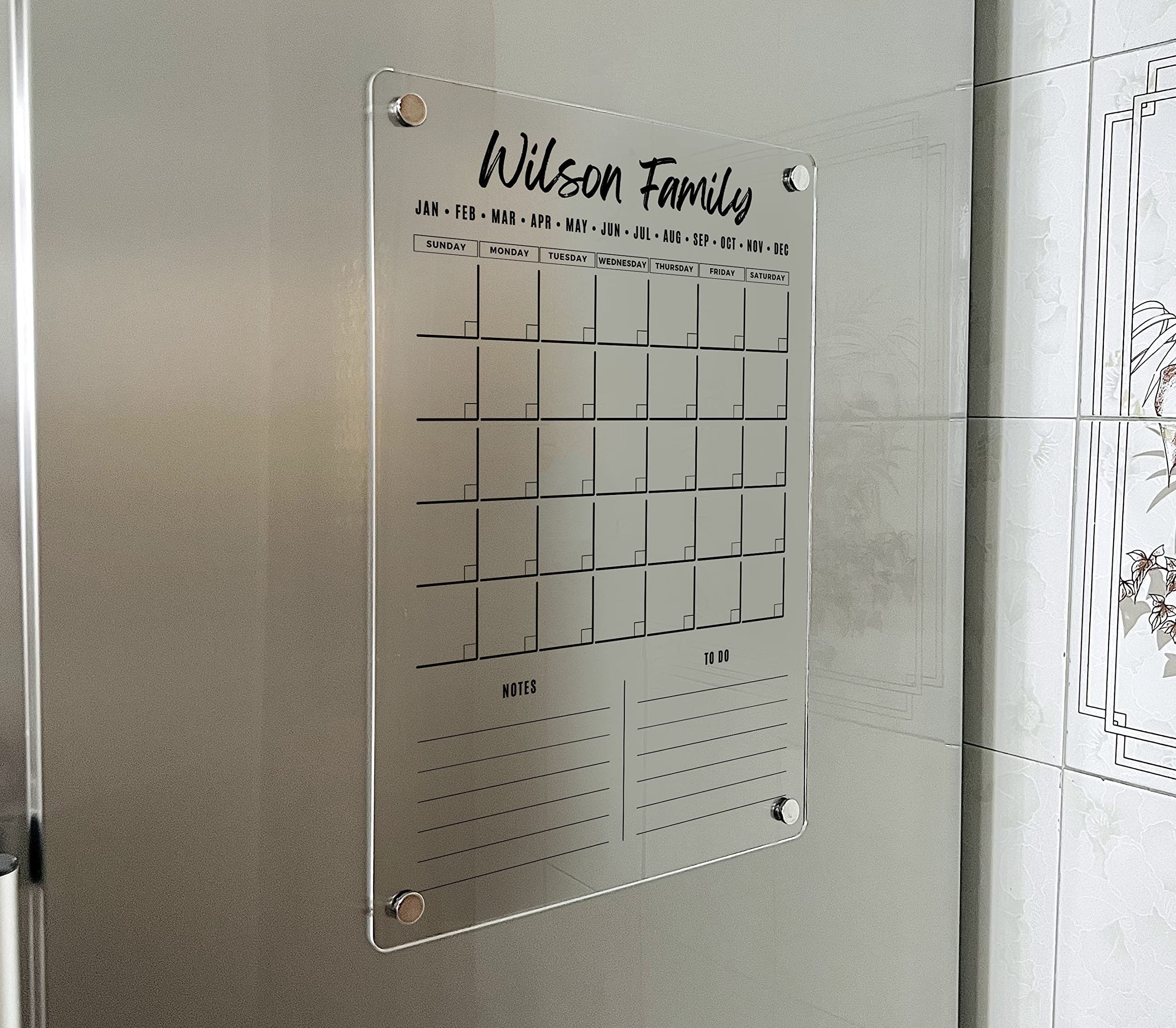 Magnetic Acrylic Family Planner 2025 - Customizable Monthly & Weekly Wall Calendar with Dry Erase Marker - Personalized Note Board for Home Office, Kitchen, or Classroom Organization