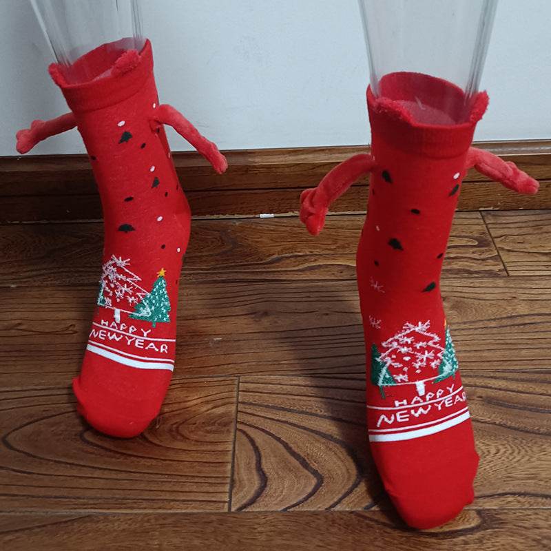 Cozy Christmas Socks for Hand Holding - Warm Holiday Couple Socks for Christmas Gifts, Stocking Stuffers & Romantic Winter Nights