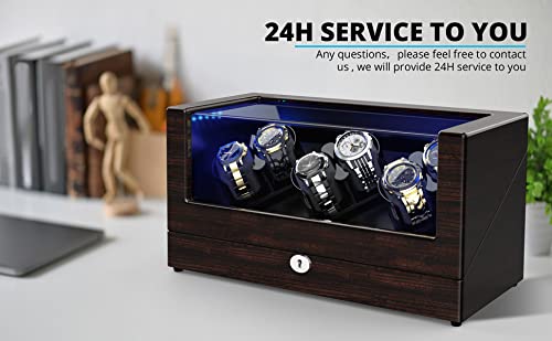 Premium Automatic Watch Winder for Rolex - Japanese Motor, Soft Watch Pillows, Wooden Shell & Blue LED Light - Perfect for Watch Storage, Display & Maintenance (Triple Tree)