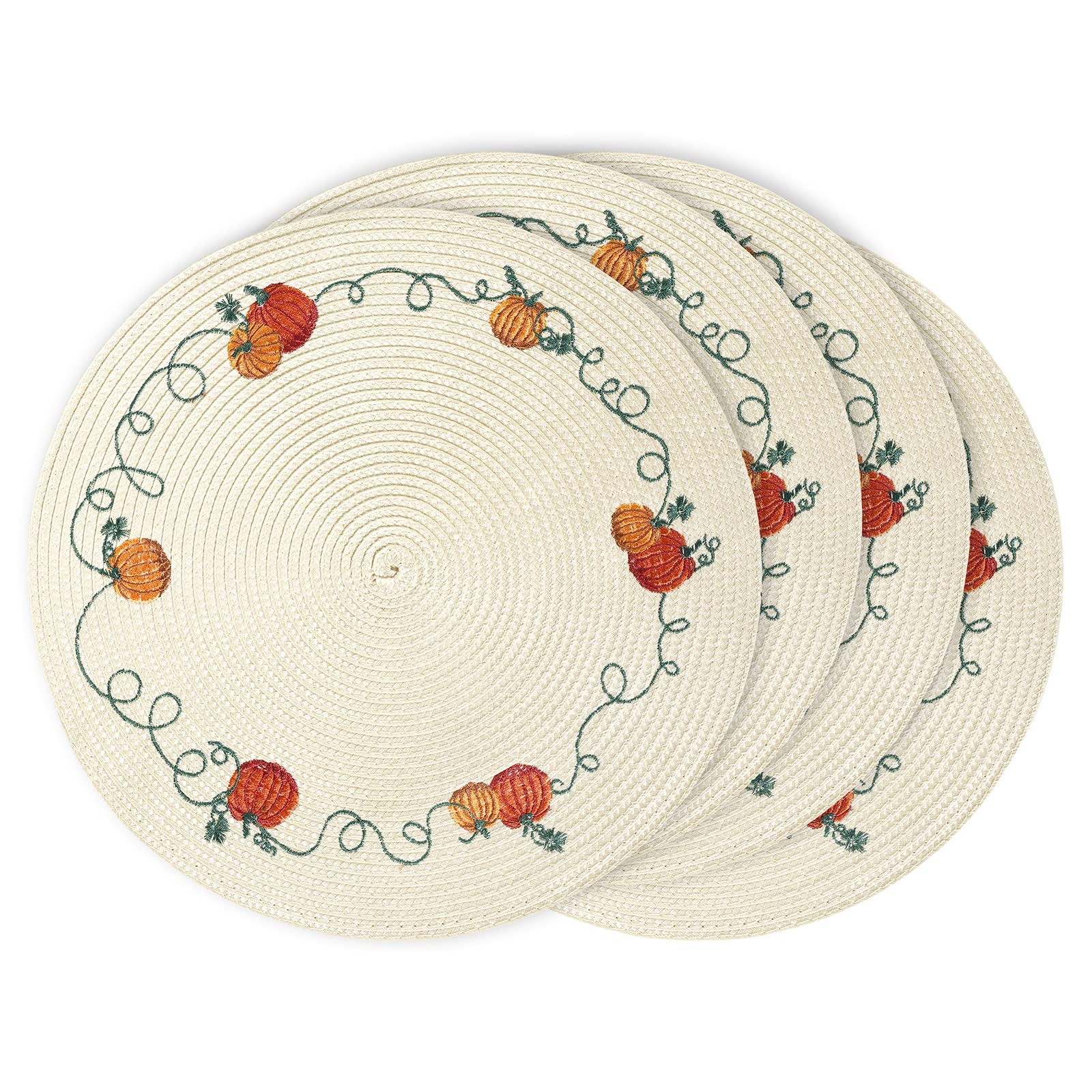 Round Fall Placemats Set of 4 - Pumpkin-Themed PP Dining Table Mats for Thanksgiving & Harvest Season | Perfect for Autumn Home Decor & Holiday Table Settings