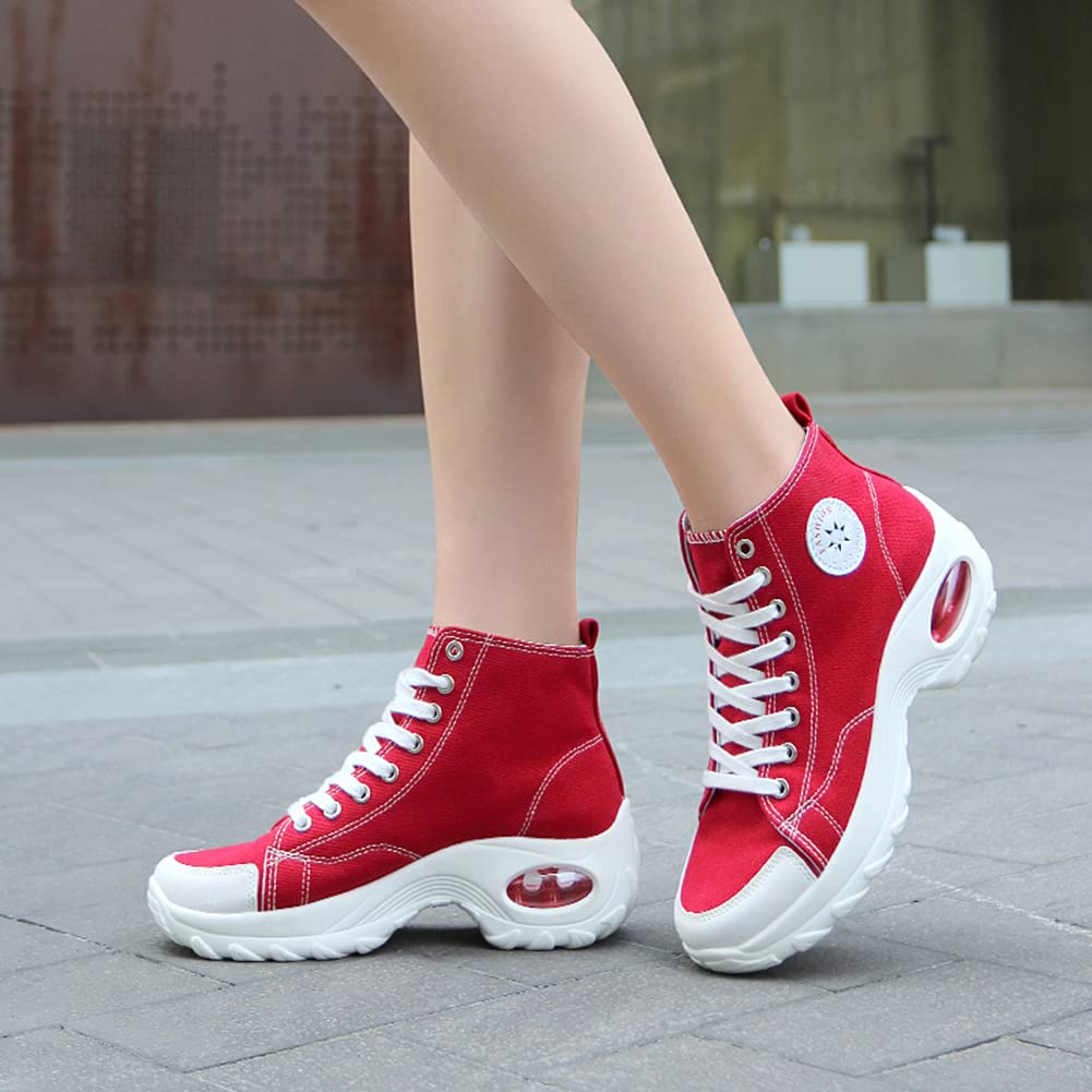 MAUGELY Women's High Top Sneakers - Fashion Canvas Shoes with Heightened Sole for Casual & Sports Wear | Perfect for Running, Gym, and Everyday Outfits