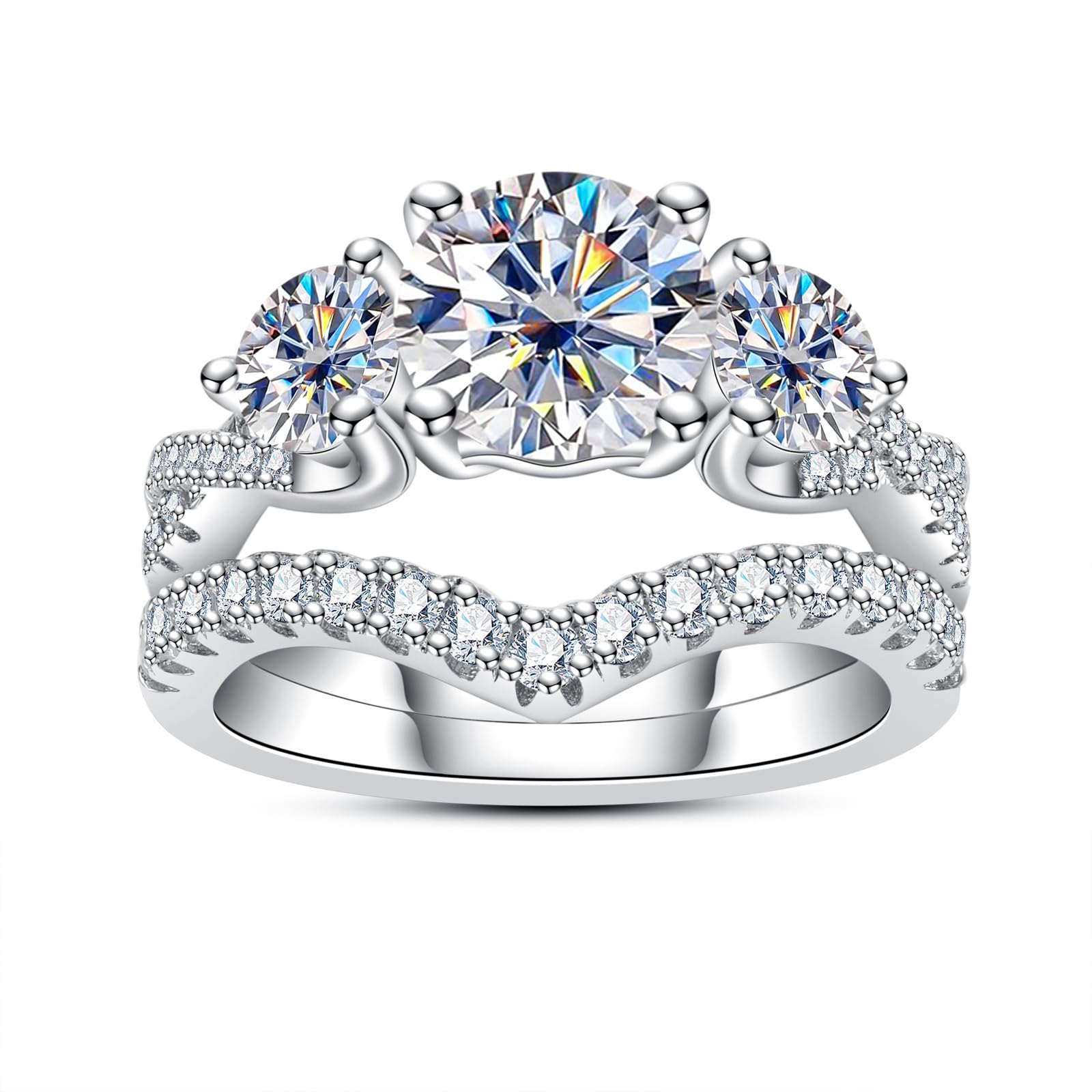 3.7CTTW D Color VVS1 Clarity Round Brilliant Cut Moissanite Wedding Rings Set - 925 Sterling Silver Bridal & Engagement Rings for Women with Certificate | Perfect for Proposals, Anniversaries & Special Occasions