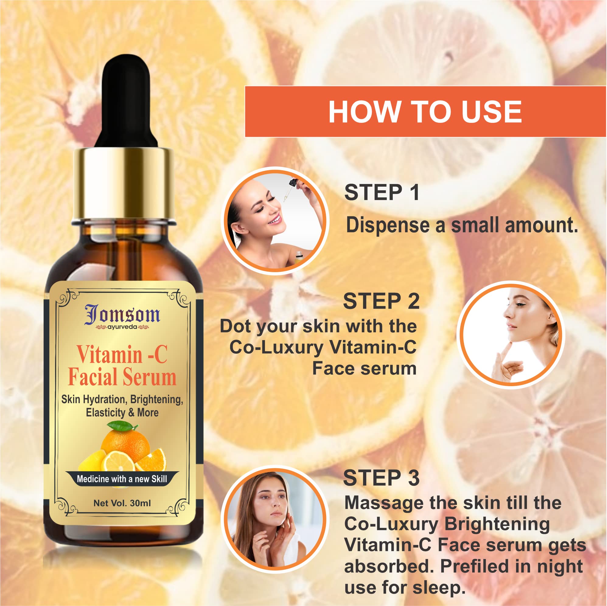 Ayurvedic Vitamin C Face Serum for Glowing Skin - 30ml | Antioxidant-Rich with Kakadu Plum Extract | Non-Greasy Formula | Brightening & Hydrating Facial Treatment for Day & Night Use
