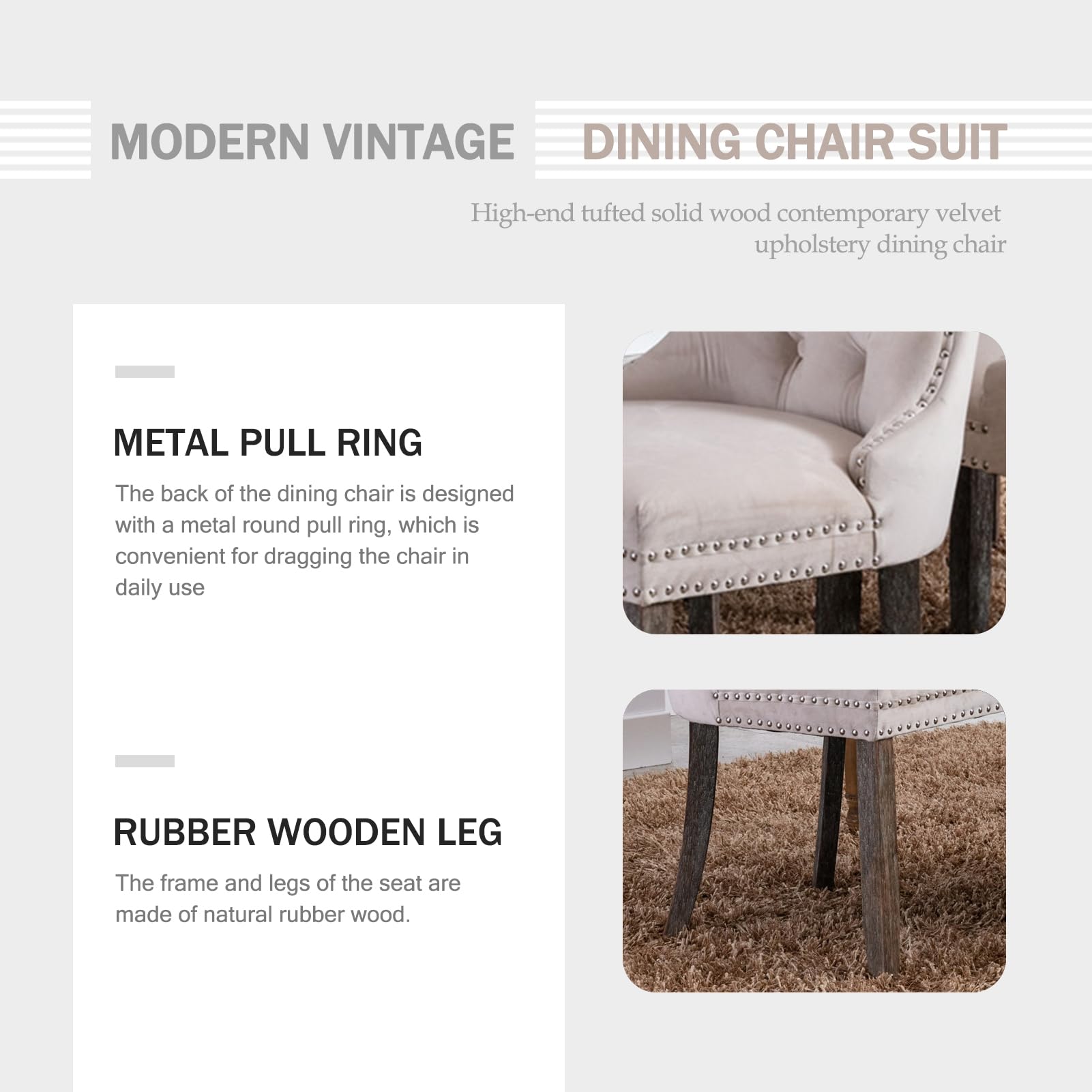 Velvet Dining Chairs Set of 4 - Upholstered Modern Kitchen Chairs with Ring Pull Trim & Button Back, Comfortable Seating for Dining Room, Living Room, Bedroom (Beige) | Perfect for Home Decor, Dinner Parties & Small Space Furniture Arrangement