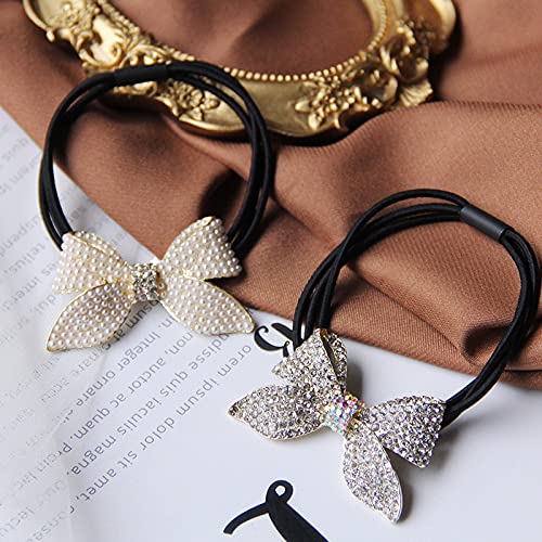 Pearl Rhinestone Bowknot Hair Ties & Duckbill Hair Clips Set for Women & Girls - Elegant Hair Accessories for Parties, Weddings & Daily Styling