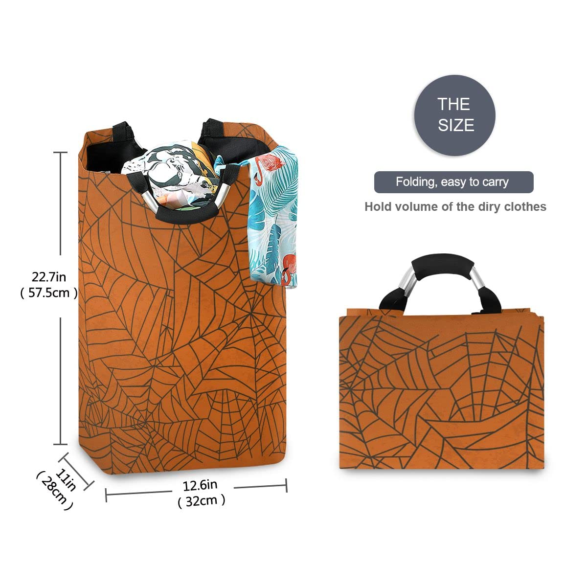 DOMIKING Halloween Spider Web Collapsible Laundry Basket - Storage Organizer for Kids Room, Dorm, Toy & Clothes - Perfect for Halloween Decor & Dirty Laundry Organization