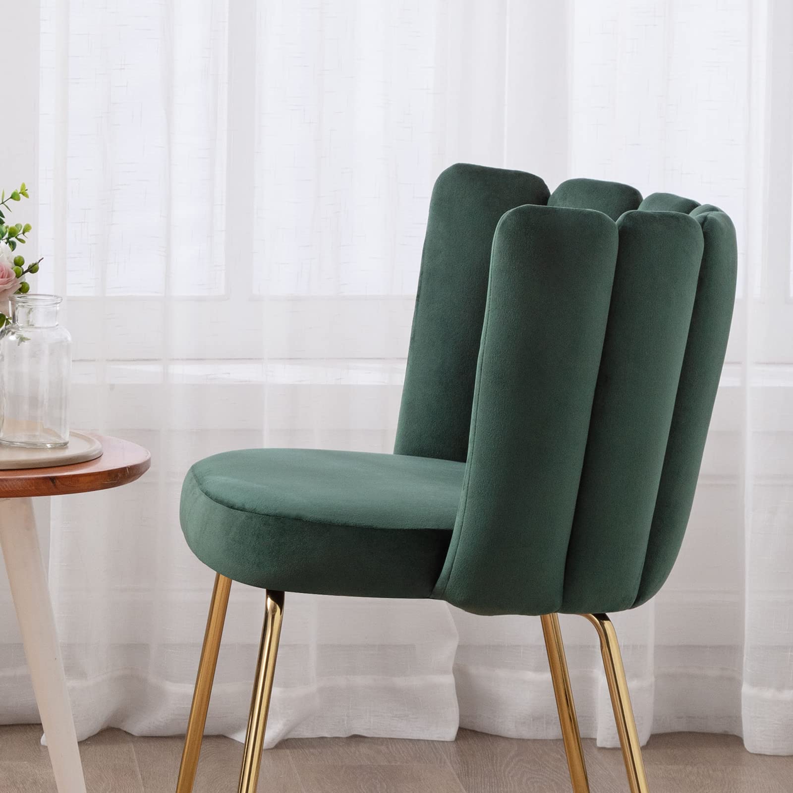 4-Piece Velvet Dining Chair Set - Modern Upholstered Accent Chairs with Curved Back & Gold Metal Legs for Kitchen, Bedroom, Living Room | Dark Green Comfortable Seating for Home Decor & Entertaining