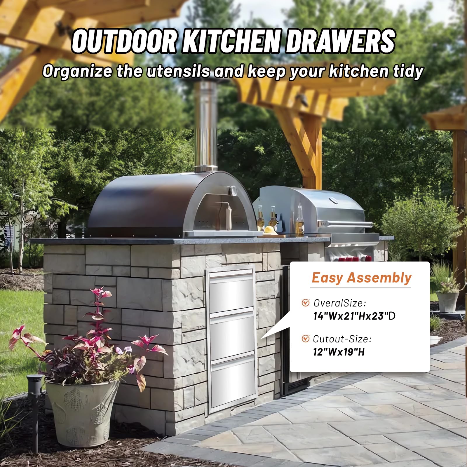 Stainless Steel Triple Drawer Outdoor Kitchen Cabinet - 14