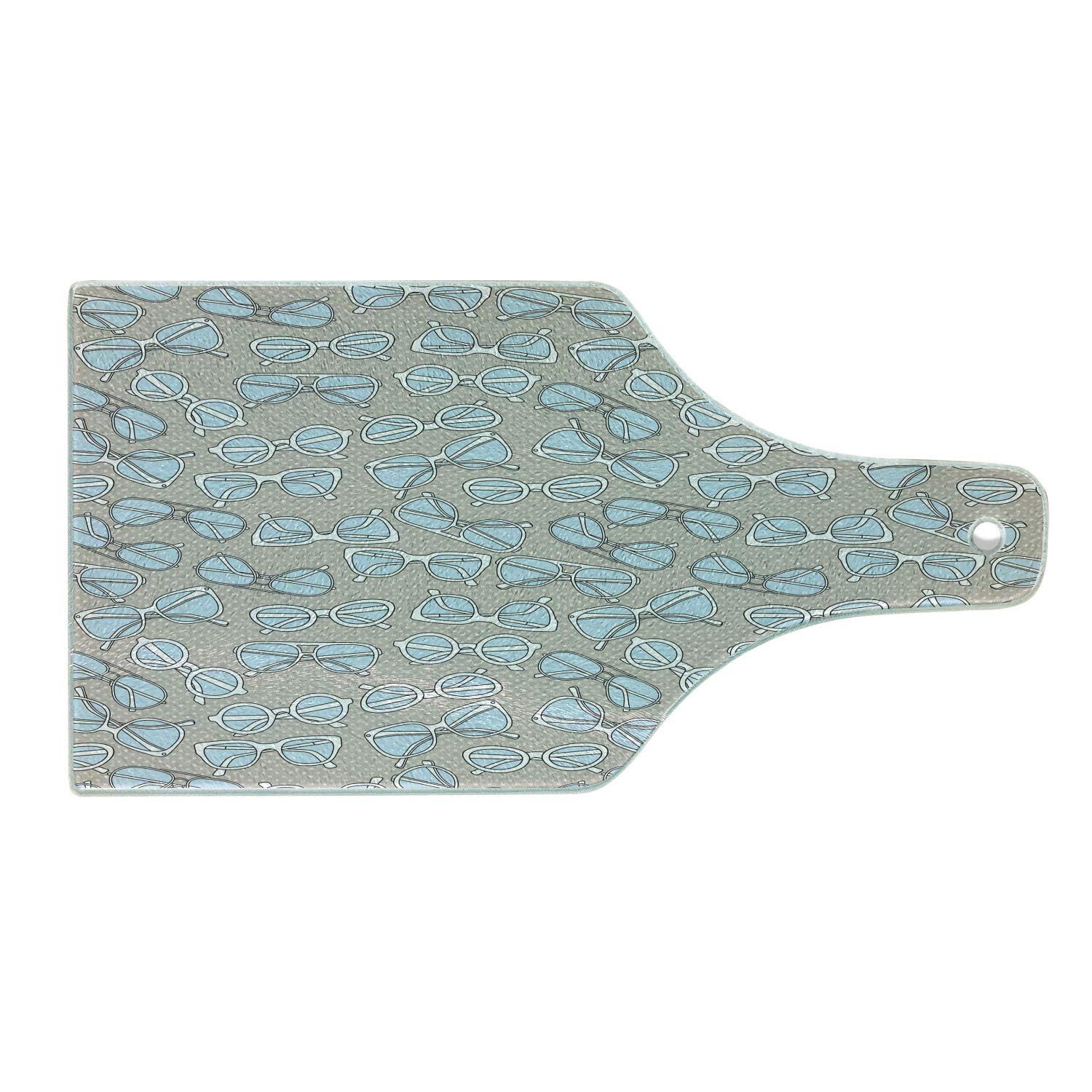 Ambesonne Vintage Hipster Glasses Pattern Tempered Glass Cutting Board - Polka Dot Retro Design for Kitchen & Serving - Wine Bottle Shape in Pale Blue, Tan & White - Perfect for Cheese Platters, Charcuterie & Party Entertaining