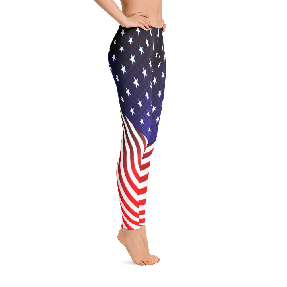 USA Flag 4th of July Women's Yoga Leggings - Patriotic Workout Pants Made in USA - Perfect for Independence Day Celebrations, Gym & Yoga Sessions
