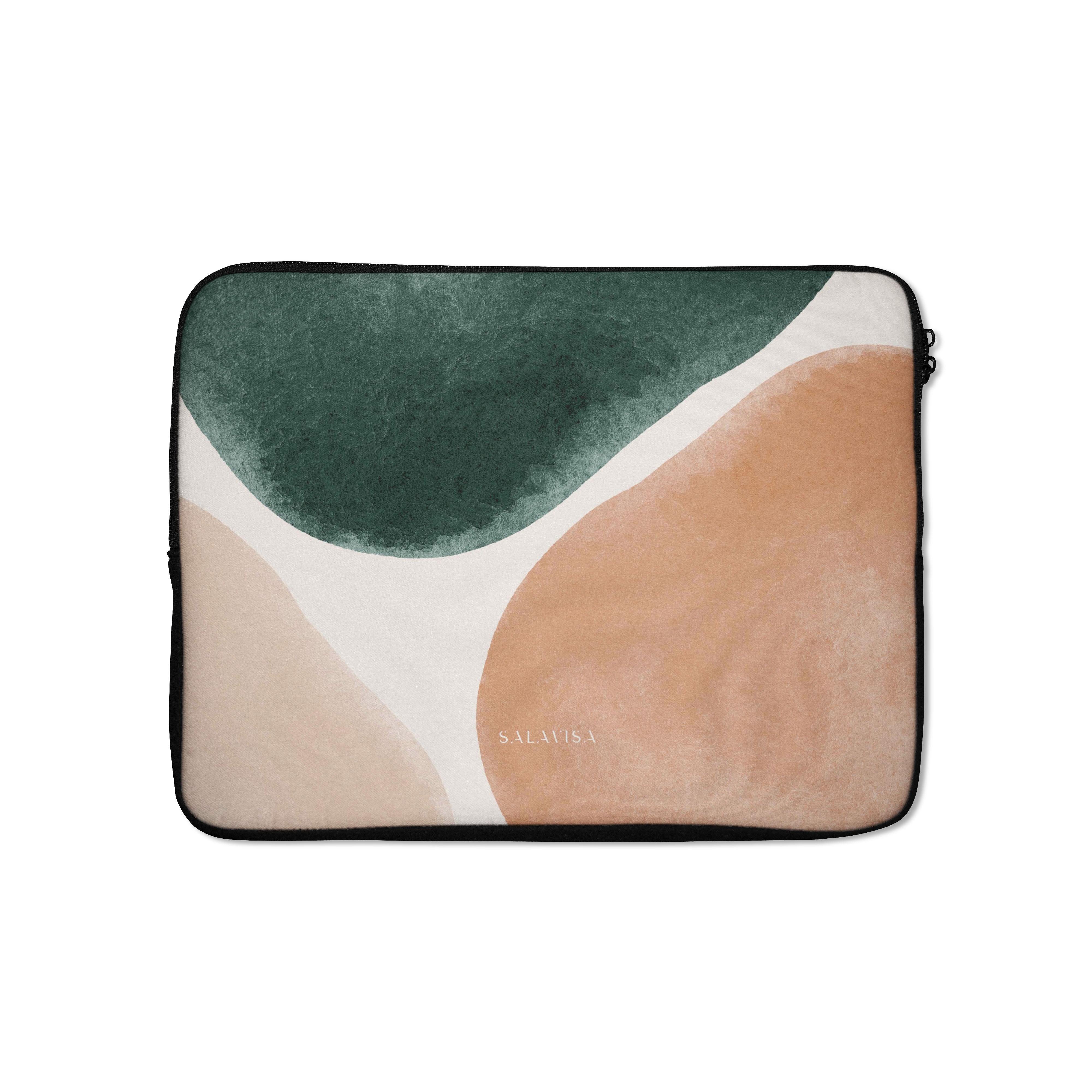 Premium Peach & Forest Green Laptop Sleeve - Elegant Protective Case for MacBook, Dell, HP - Perfect for Work, Travel & College