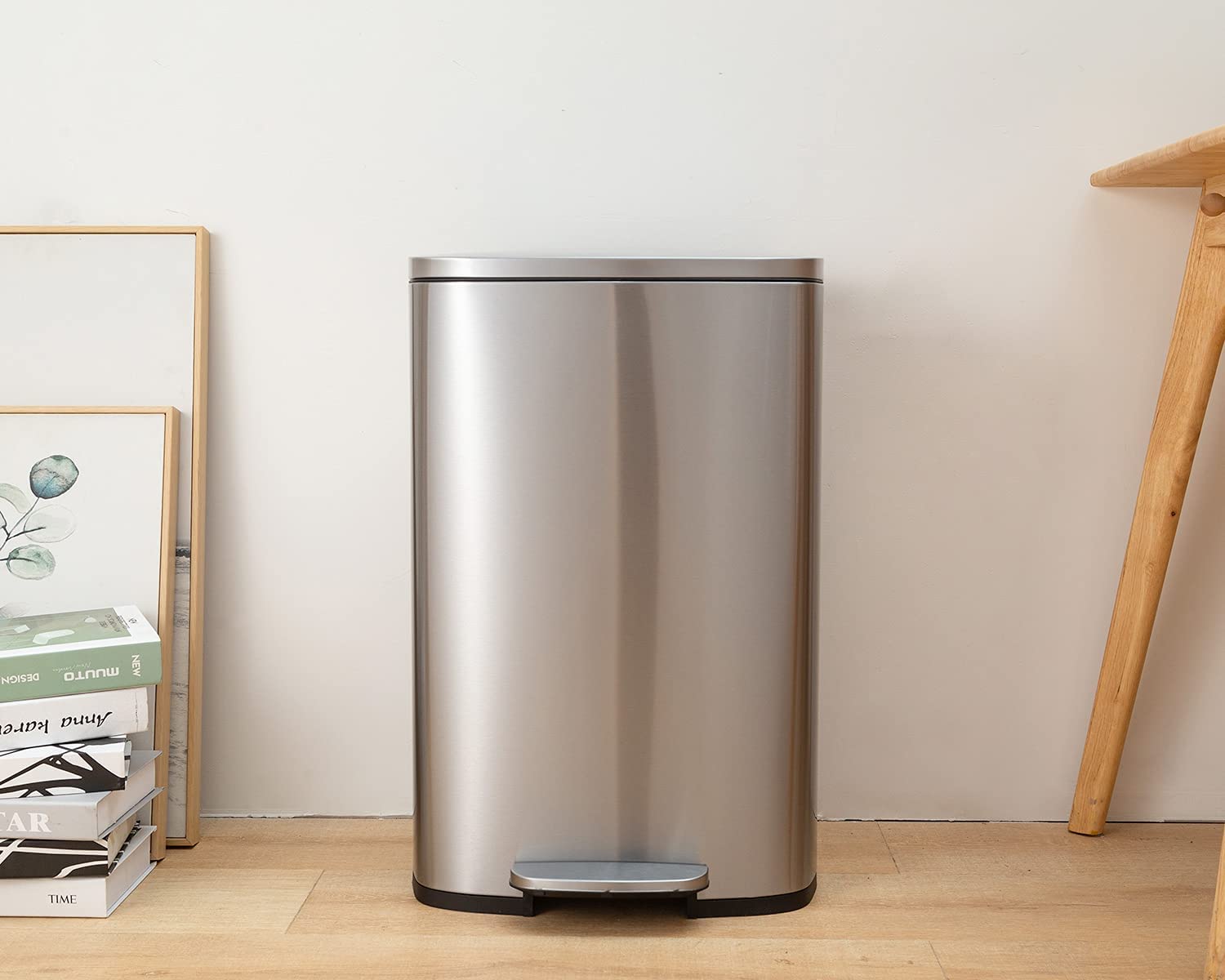 13 Gallon Stainless Steel Trash Can with Lid - 50L Fingerprint-Proof Kitchen Garbage Bin for Office, Bedroom & Bathroom - Durable Step Pedal Design for Hands-Free Disposal