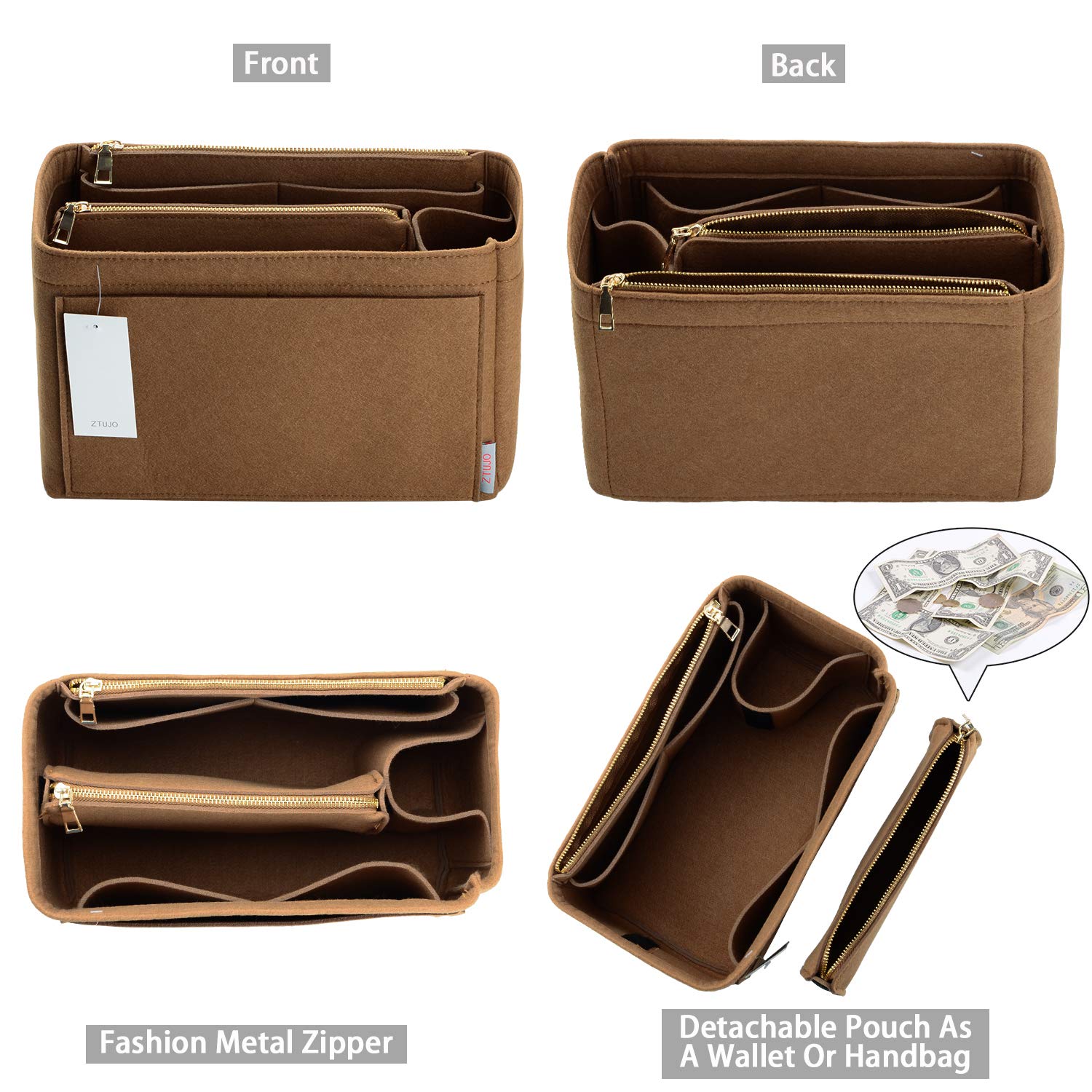 ZTUJO Felt Purse Organizer Insert for Louis Vuitton Speedy, Neverfull, Graceful & Tote Bags | Handbag Shaper & Storage Solution | Perfect for Travel, Work & Daily Use
