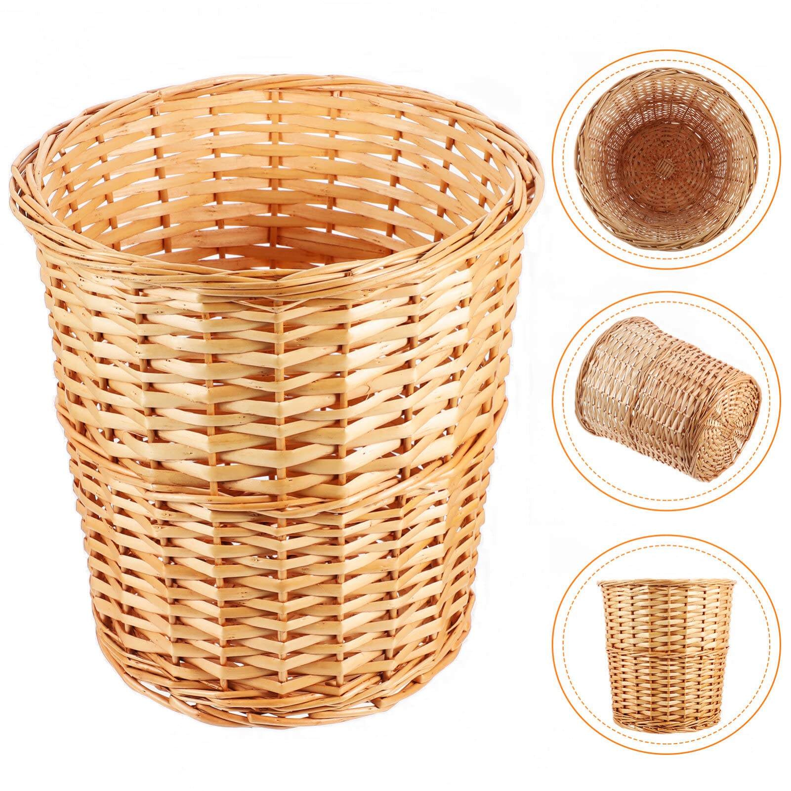 Gatuida Wicker Storage Basket - Handwoven Decorative Waste Bin for Bedroom, Kitchen & Office | Eco-Friendly Paper Trash Can with Lid | Perfect for Home Organization & Desktop Decor