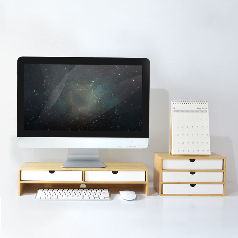 Wooden Computer Monitor Stand & Laptop Riser with Storage Shelf - Black Desktop Organizer for Home Office | Perfect for Workspace Organization, Monitor Height Adjustment, and Cable Management