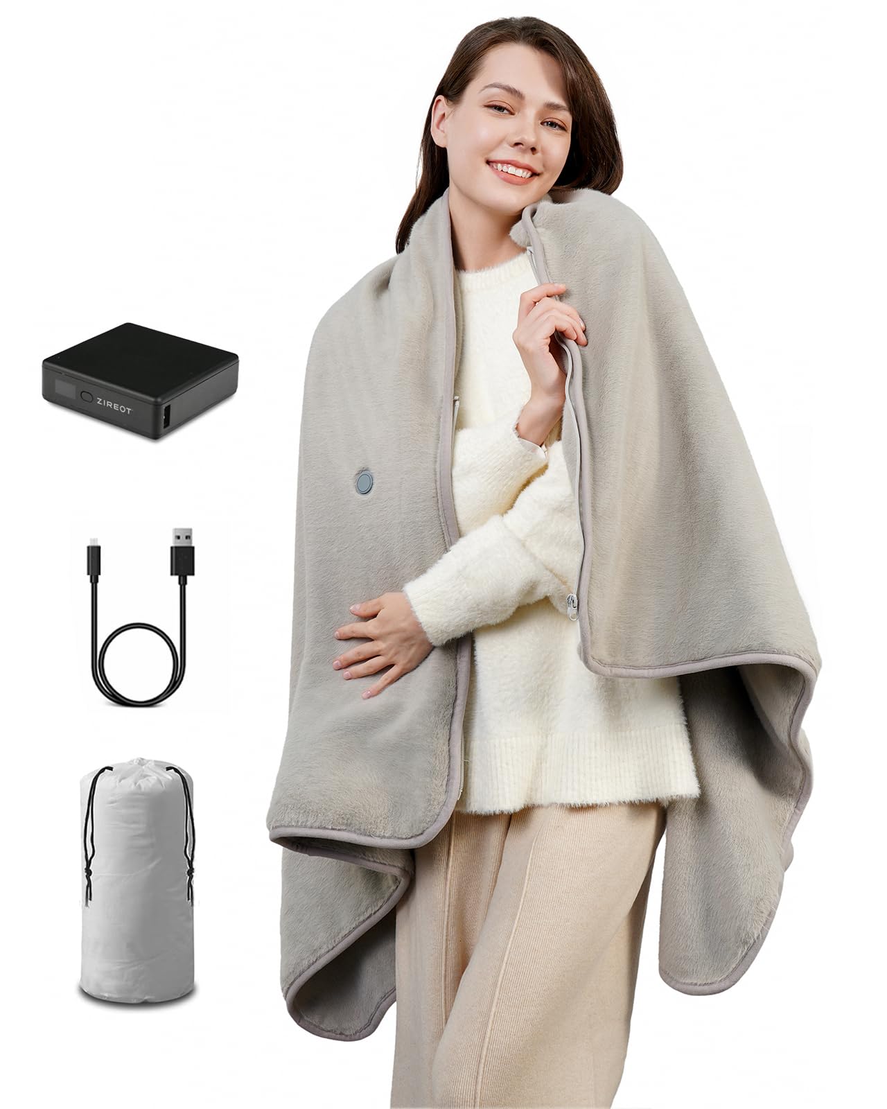 Upgraded Battery Operated Heated Blanket - Portable USB Rechargeable Electric Throw for Outdoor & Indoor Use | Wearable Cordless Heating Blanket with Long-Lasting Battery Pack - Perfect for Camping, Travel, and Cold Weather Comfort