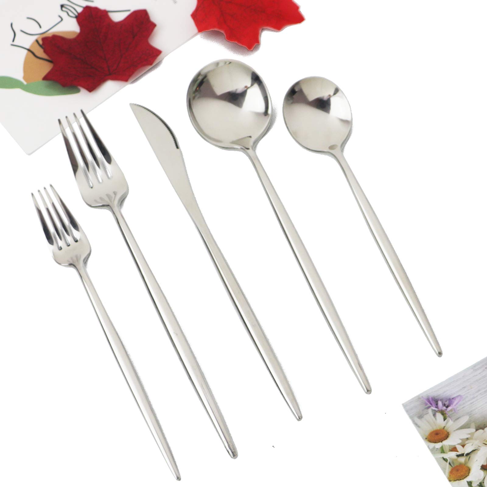 Premium 20-Piece Flatware Set - 18/10 Stainless Steel Silverware for 4 People - Heavy Duty Mirror Polished Dinner Knives, Forks & Spoons - Dishwasher Safe Restaurant-Grade Cutlery - Elegant Gift for Weddings, Housewarming & Dinner Parties (Silver)