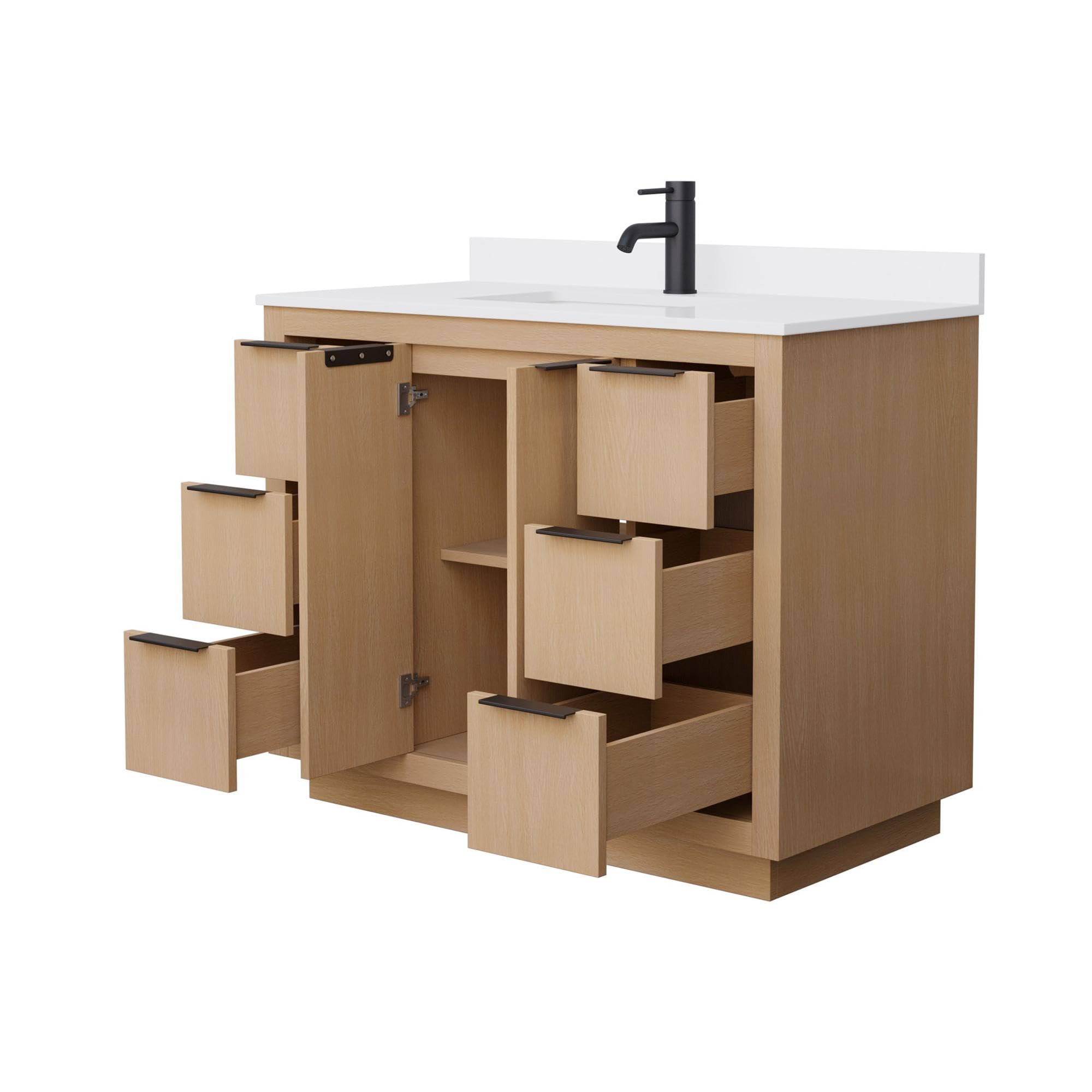 42 Inch Single Bathroom Vanity with White Cultured Marble Countertop & Undermount Sink - Light Straw Finish, Matte Black Trim - Perfect for Modern Bathrooms, Powder Rooms & Home Renovations