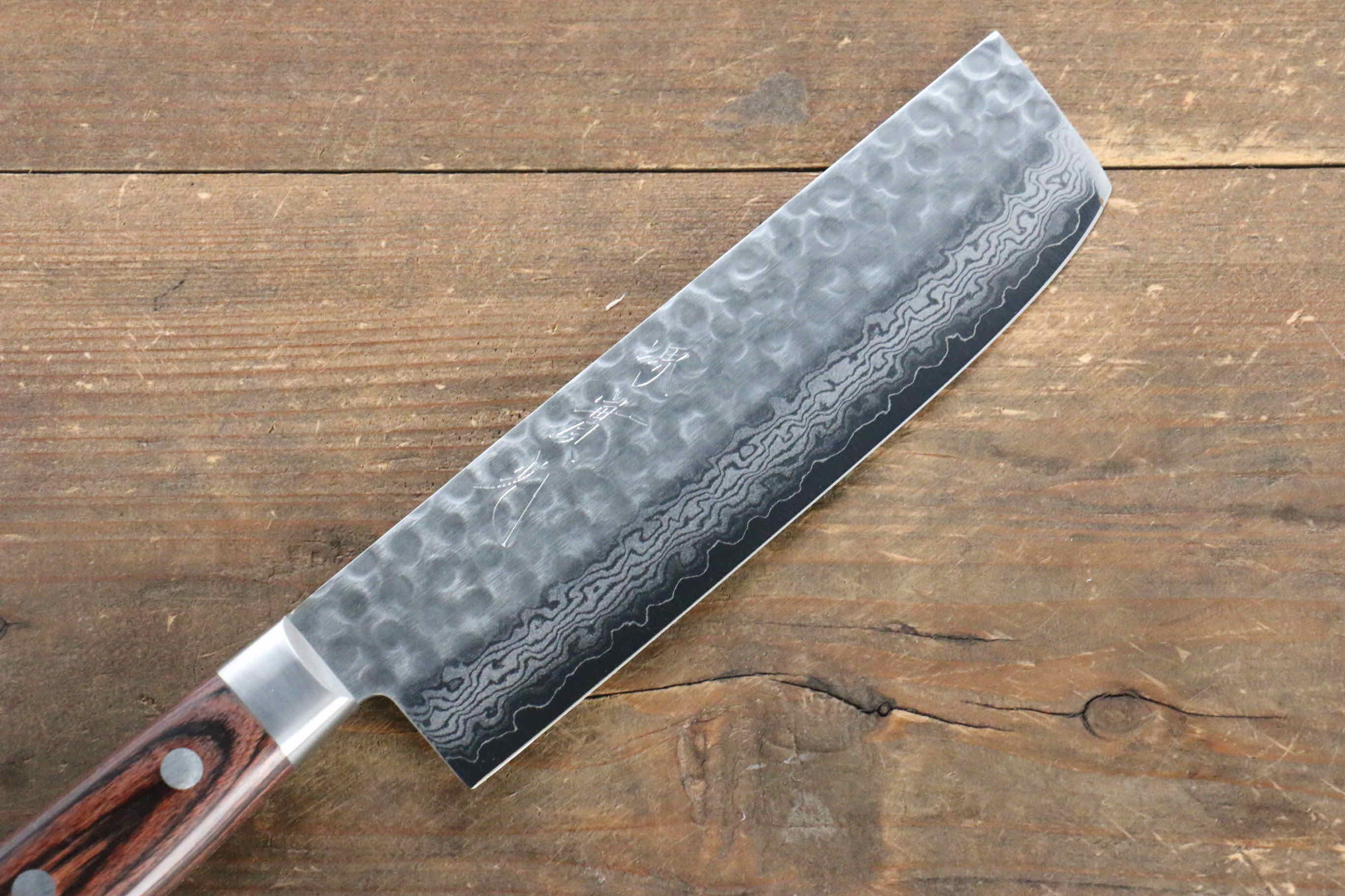 Jikko VG10 17-Layer Japanese Nakiri Knife 160mm - Mahogany Handle - Professional Vegetable & Herb Knife for Home Chefs & Sushi Lovers