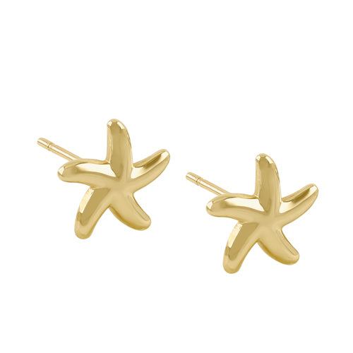 14K Yellow Gold Starfish Stud Earrings for Women - Dainty & Elegant Small Hoop Earrings for Everyday Wear, Beach Vacation & Gift Giving