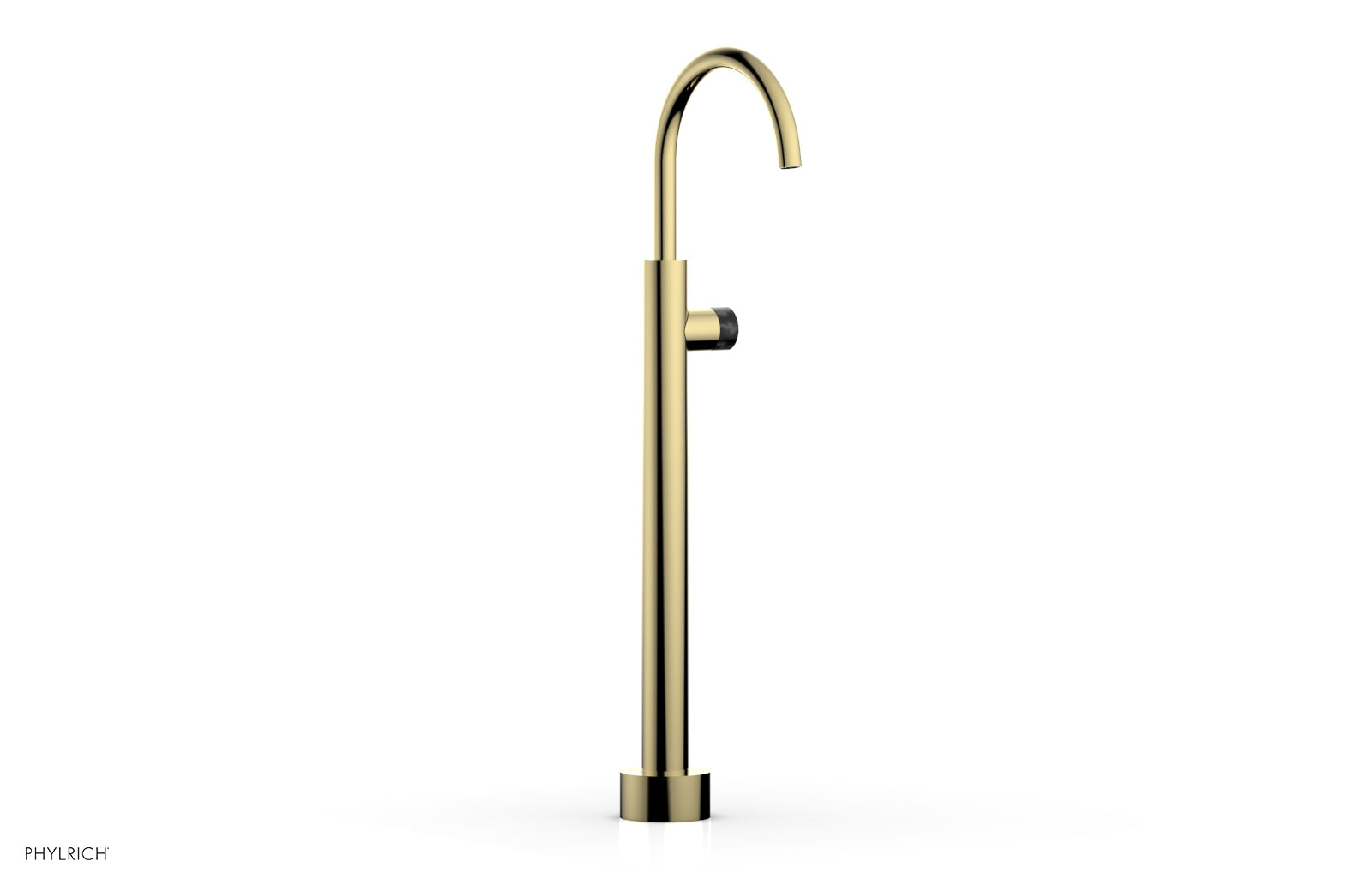 BASIC II Low Floor Mount Tub Filler with Black Marble Handle - Model 230 47 04 | Modern Bathroom Faucet for Freestanding Tubs & Luxury Spa Settings