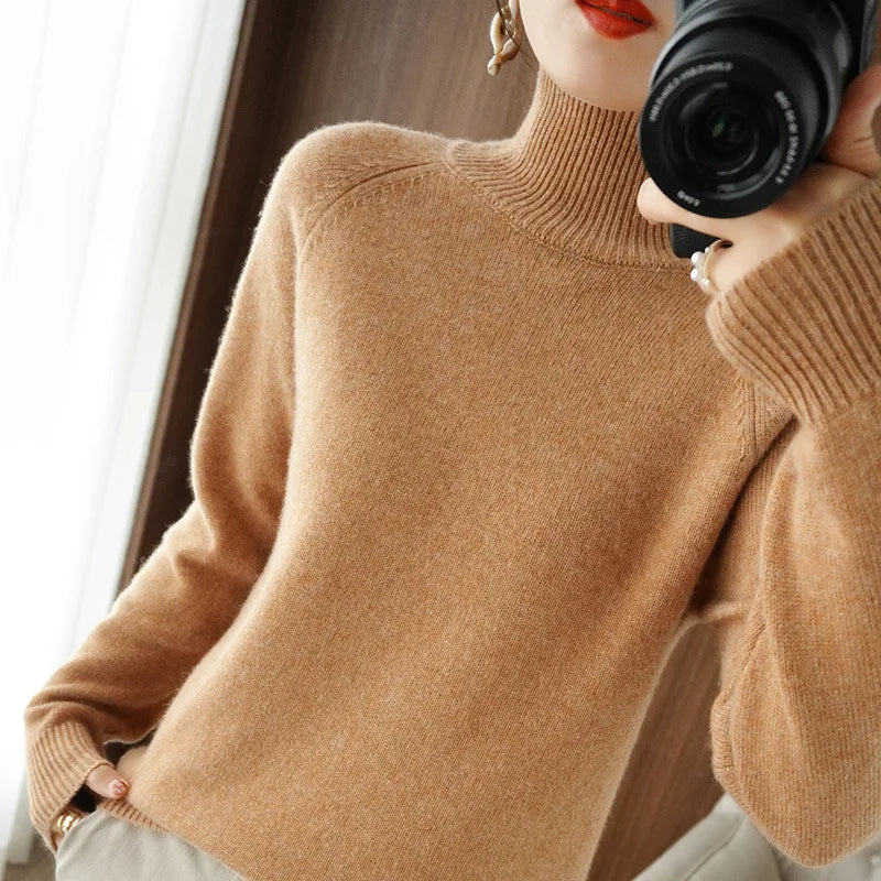 Women's Casual Turtleneck Long Sleeve Sweater - Soft Knit Pullover for Fall & Winter - Perfect for Office, Dating & Weekend Outfits