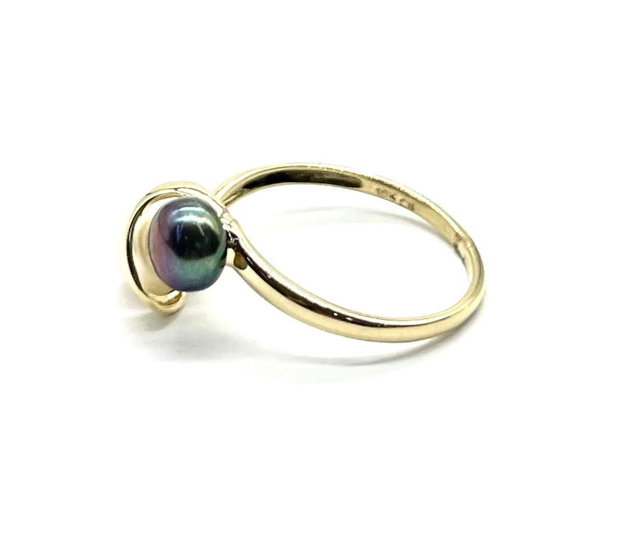 Elegant White & Black Pearl Bypass Ring for Women - Dainty Pearl Stacking Ring, Minimalist Jewelry Gift for Her - Perfect for Weddings, Anniversaries & Everyday Wear