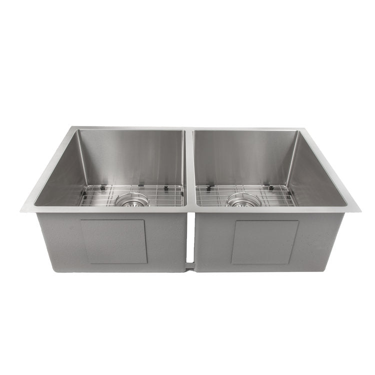 ZLINE Anton 33-Inch Undermount Double Bowl Stainless Steel Kitchen Sink with Bottom Grid (SR50D 33) - Perfect for Modern Kitchens, Dishwashing & Food Prep