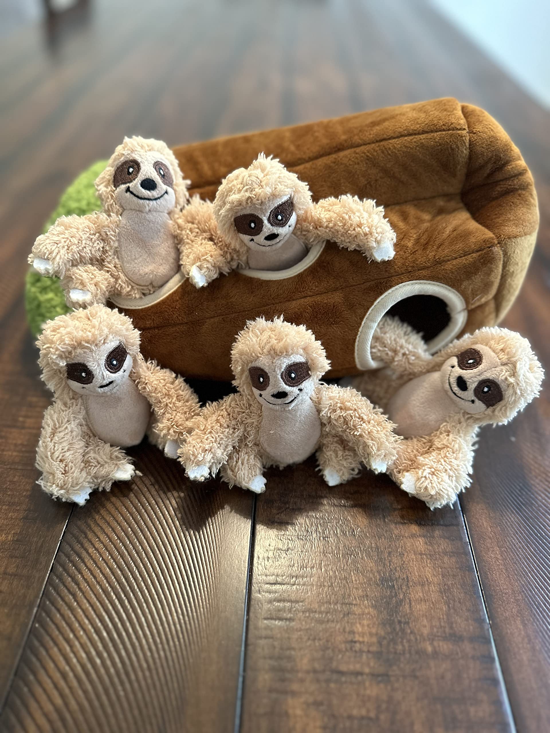 Interactive Plush Sloth Hide and Seek Dog Toy with Squeaker - Fun Burrow Game for Small & Medium Dogs | Tree Trunk Design with Hidden Sloth | Perfect for Indoor Play, Training & Bonding Time