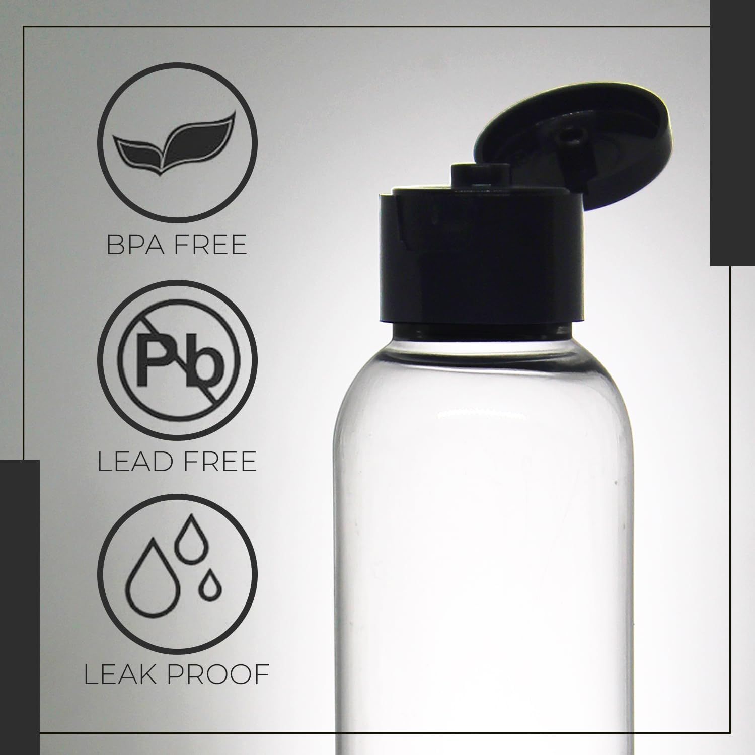 Zollyss 4-Pack 100ml Clear Refillable Travel Bottles - Leak-Proof Squeeze Containers with Black Flip Caps for Shampoo, Lotion, Creams & Toiletries | Perfect for Air Travel, Gym, Camping & Home Organization