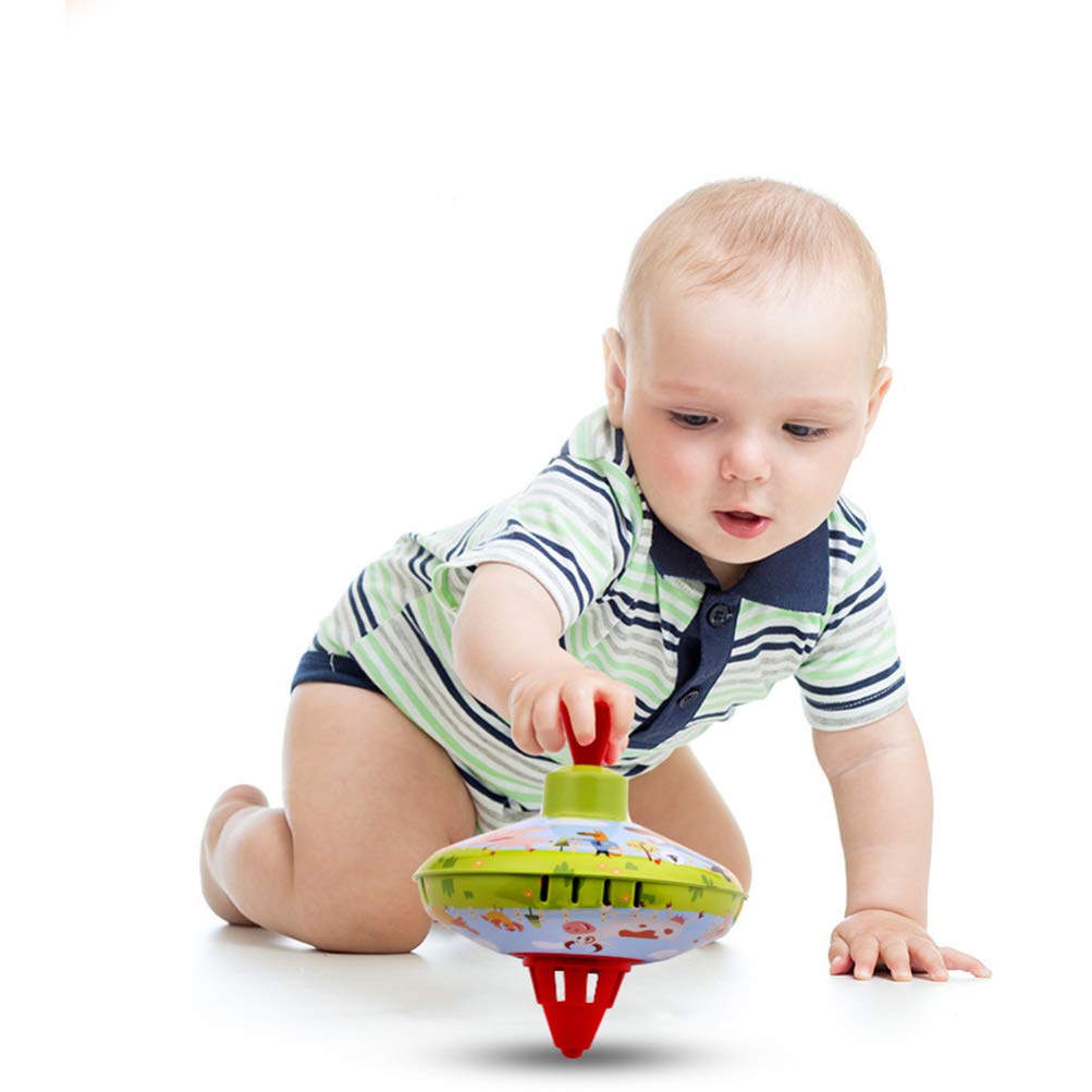 STOBOK Cartoon Animal Printed Metal Spinning Top Toy - High Balance Gyroscope for Kids, Educational STEM Toy, Party Favor & Kindergarten Learning Tool (Green) - Perfect for Birthday Gifts, Classroom Activities & Fun Family Game Time