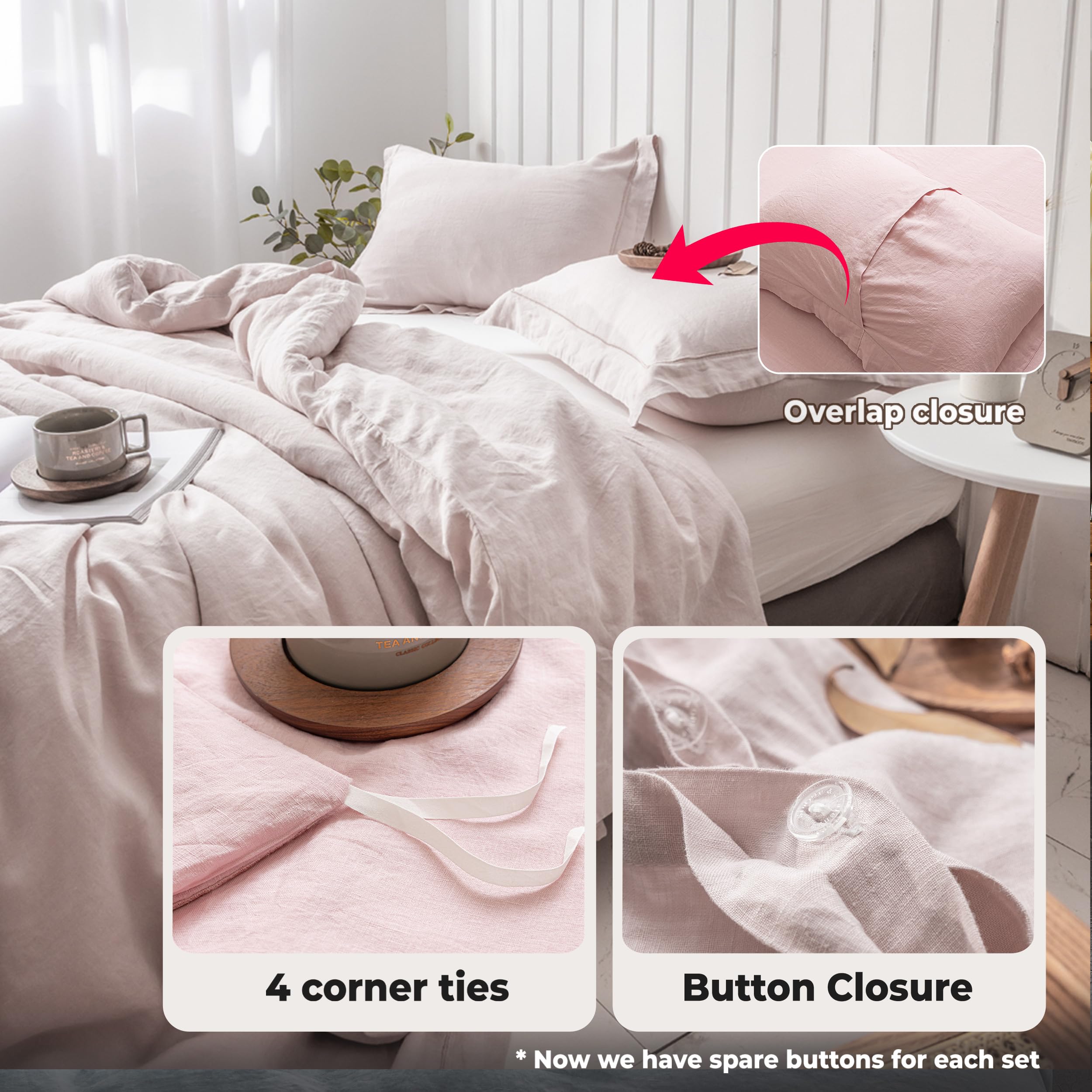 Premium 100% Washed Linen Duvet Cover Set King Size (104