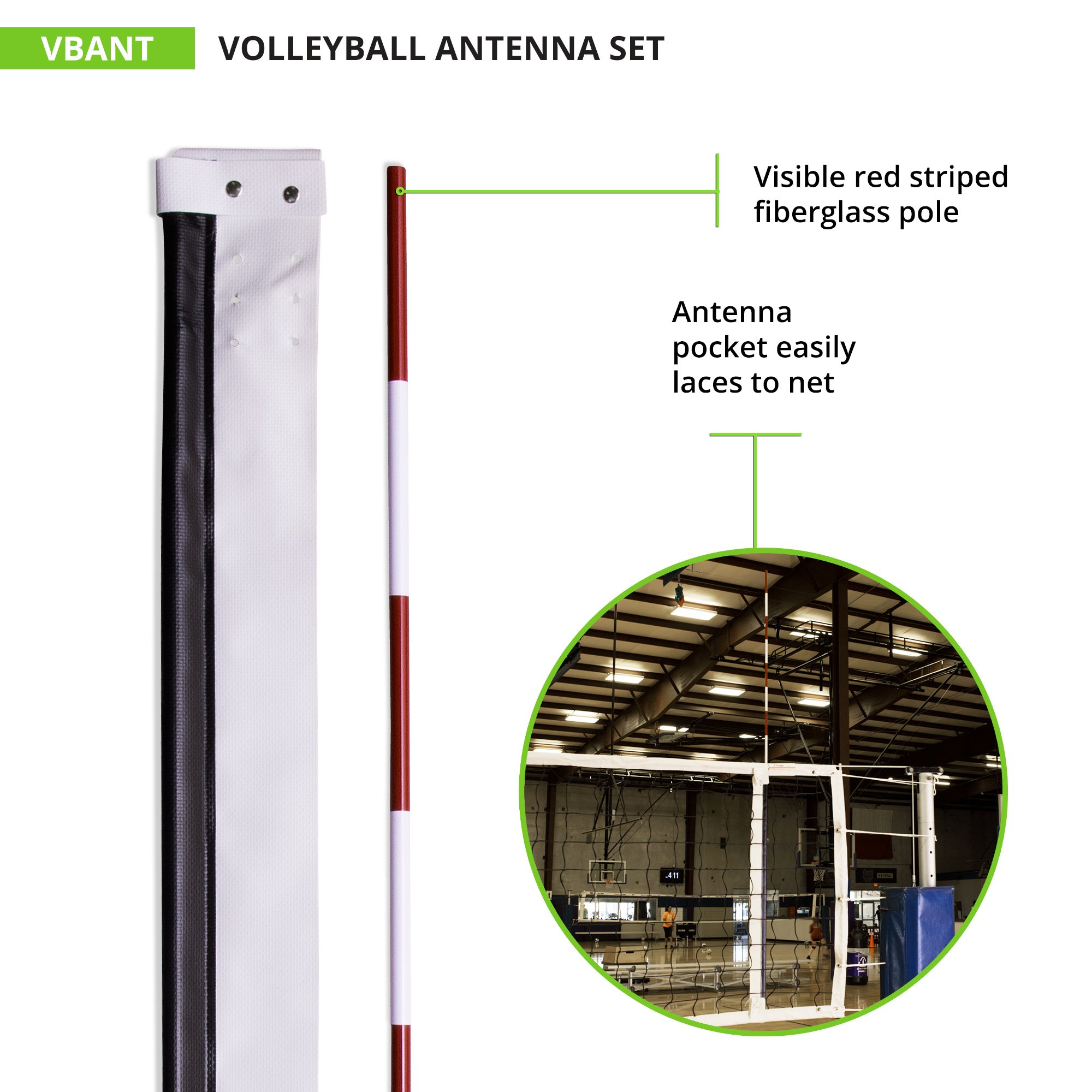 Champion Sports VBANT Volleyball Antenna Set - Red & White Volleyball Boundary Markers for Indoor & Outdoor Court Games, Practice, and Training