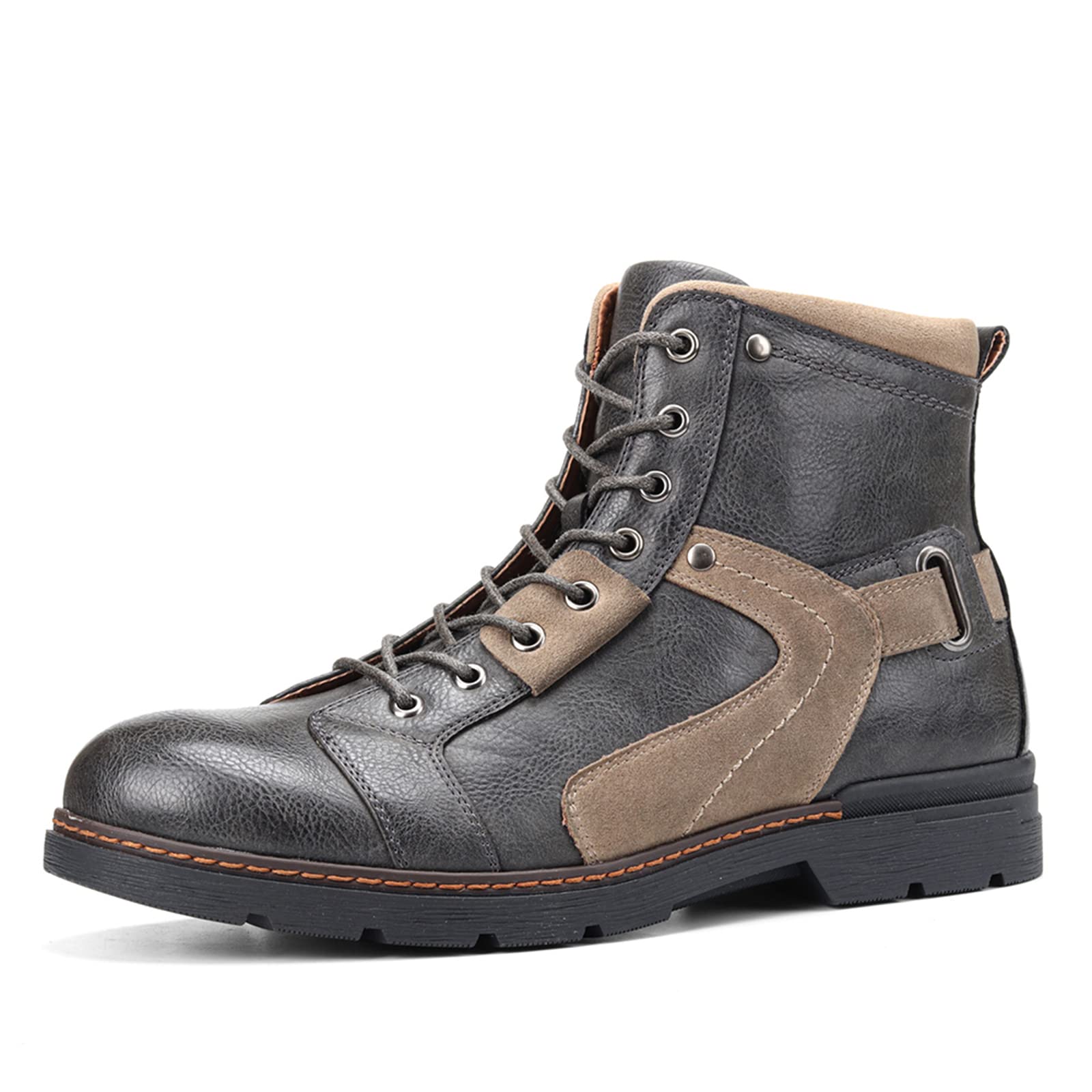 ADMLZQQ Men's Black PU Leather Motorcycle Ankle Boots - Comfortable Lightweight Lace-Up Casual Boots for Riding, Walking & Everyday Wear