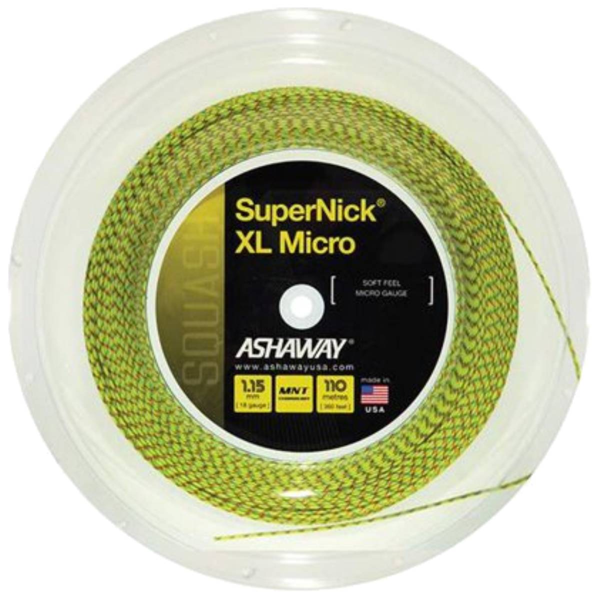 Ashaway SuperNick XL Micro Squash String Reel (Yellow/Red/Blue) - High Performance Squash Racket Strings for Durability & Power - Perfect for Competitive Play & Training Sessions