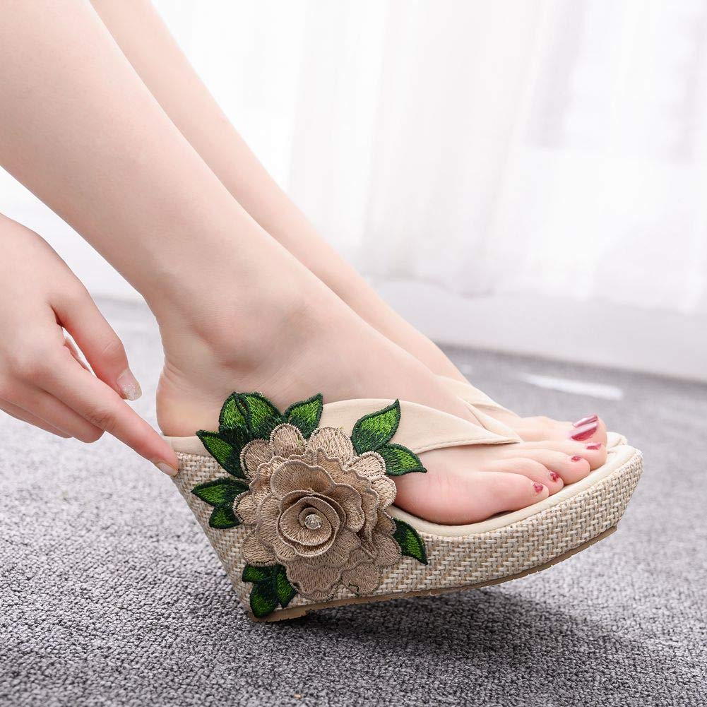 Crystal Queen Women's Bohemian Wedge Sandals - Comfortable Flip Flops with Platform for Beach, Summer & Casual Wear