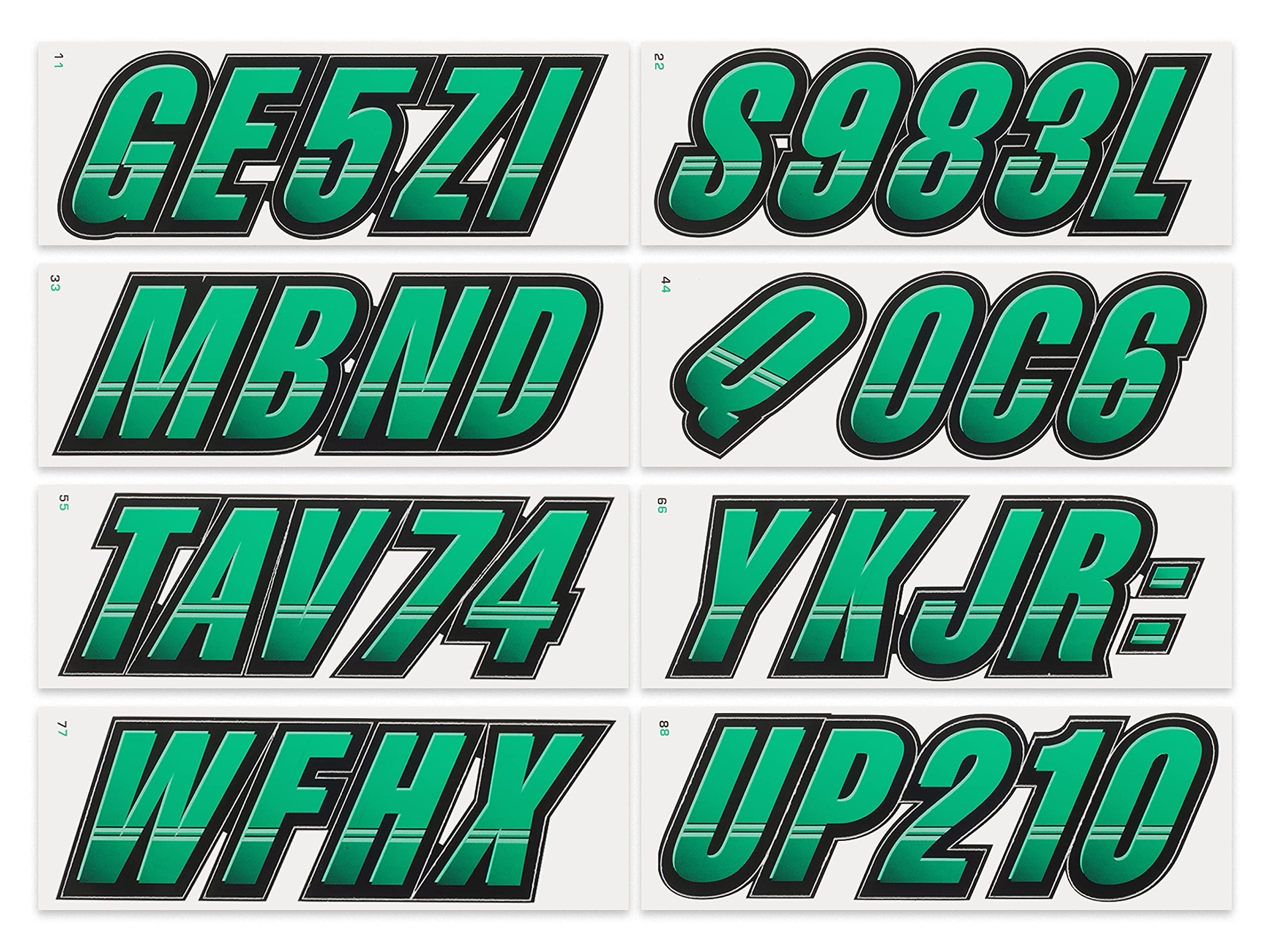 STIFFIE Techtron Seafoam Green & Black 3 Inch Boat Registration Decals - Waterproof Vinyl Numbers & Letters Stickers for Boats, PWCs, Kayaks, and Marine Vehicles - Perfect for Boat Registration, Identification, and Customization