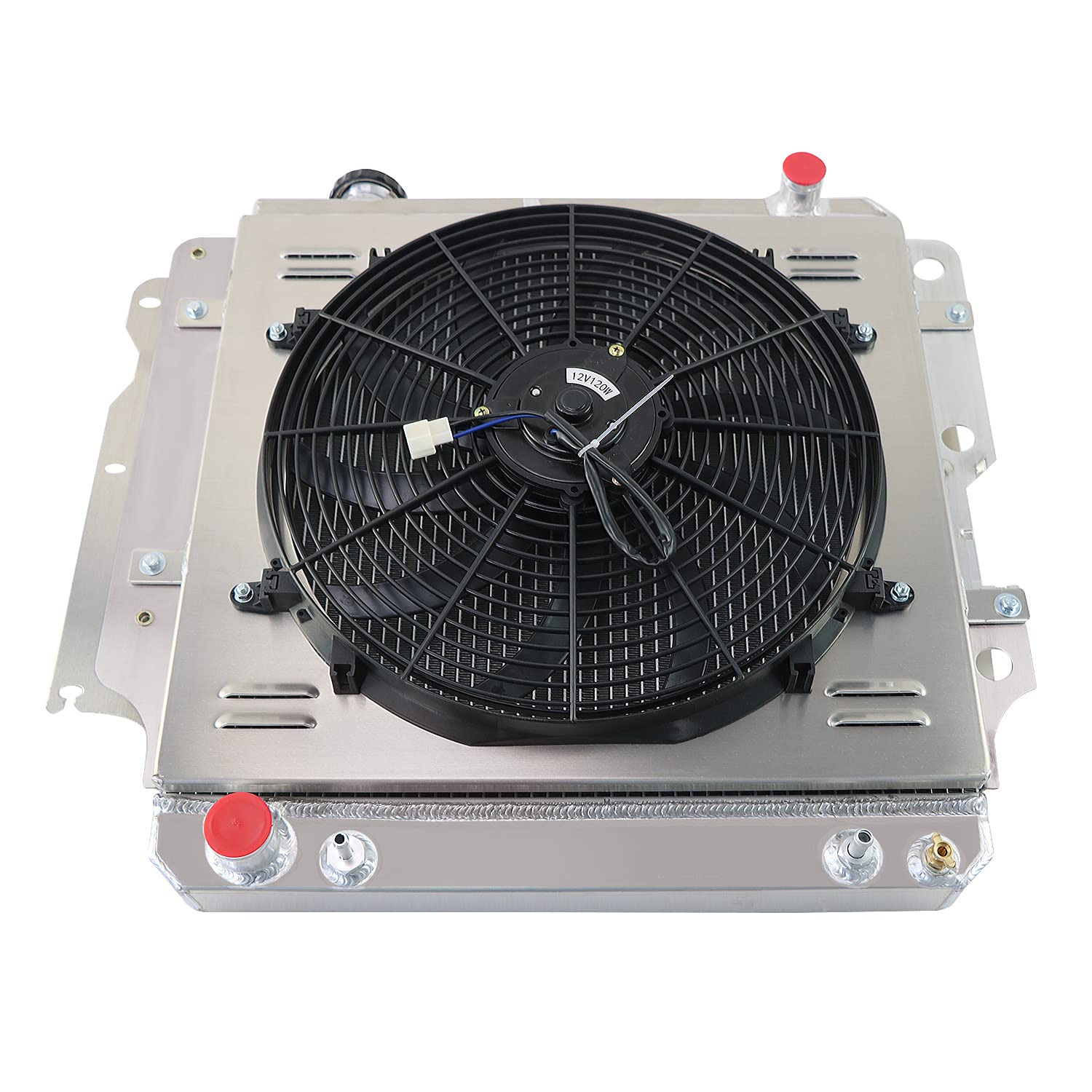 High-Performance 3 Row Aluminum Radiator with Shroud Fan & Thermostat for 1987-2006 Jeep Wrangler TJ YJ - Direct Replacement Cooling System Upgrade - Perfect for Off-Roading & Extreme Weather Conditions