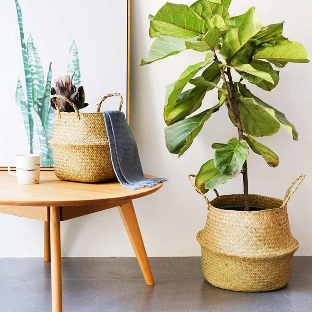 Natural Woven Seagrass Storage Basket - Eco-Friendly Grocery Tote, Laundry Hamper, Picnic Basket & Plant Pot Cover - Perfect for Home Organization, Beach Trips & Boho Decor