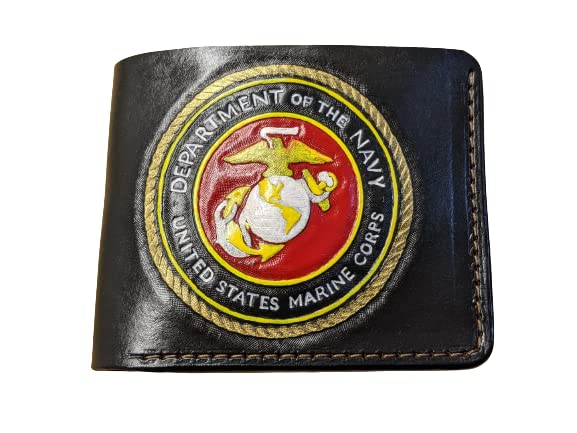 Handcrafted 3D Genuine Leather Wallet for Men - Custom Engraved & Hand-Painted Alien Design - Personalized US Marine Corps Gift - Perfect for Everyday Carry, Travel & Special Occasions