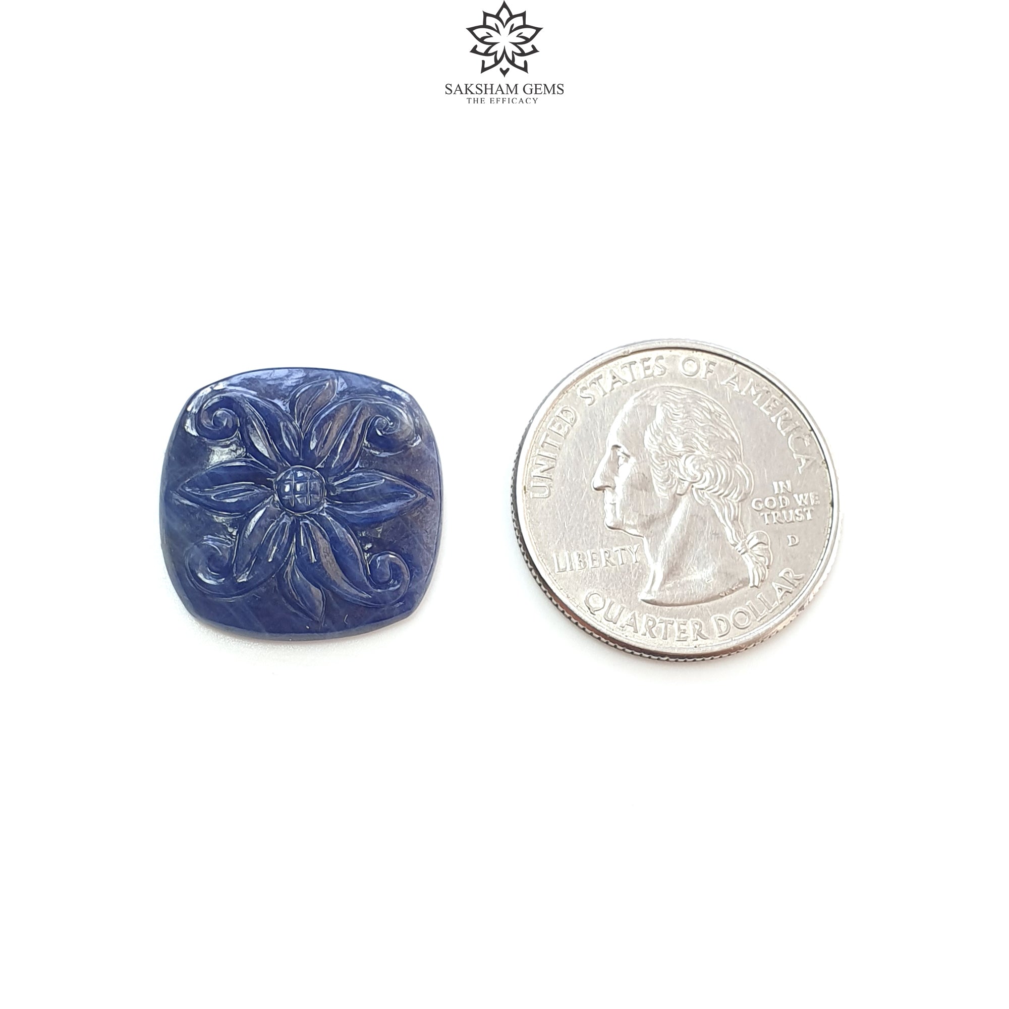 Natural Blue Sapphire Gemstone Carving - 21.20cts Untreated Unheated Handcrafted Cushion Shape (20x23mm) for Jewelry Making, Engagement Rings & Luxury Gifts