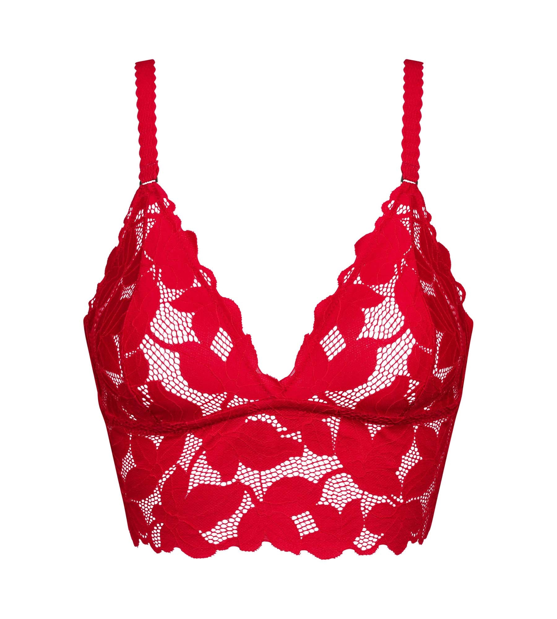 Red Floral Lace Wireless Scarf Bralette - Comfortable & Stylish for Everyday Wear, Lounge, and Sleep