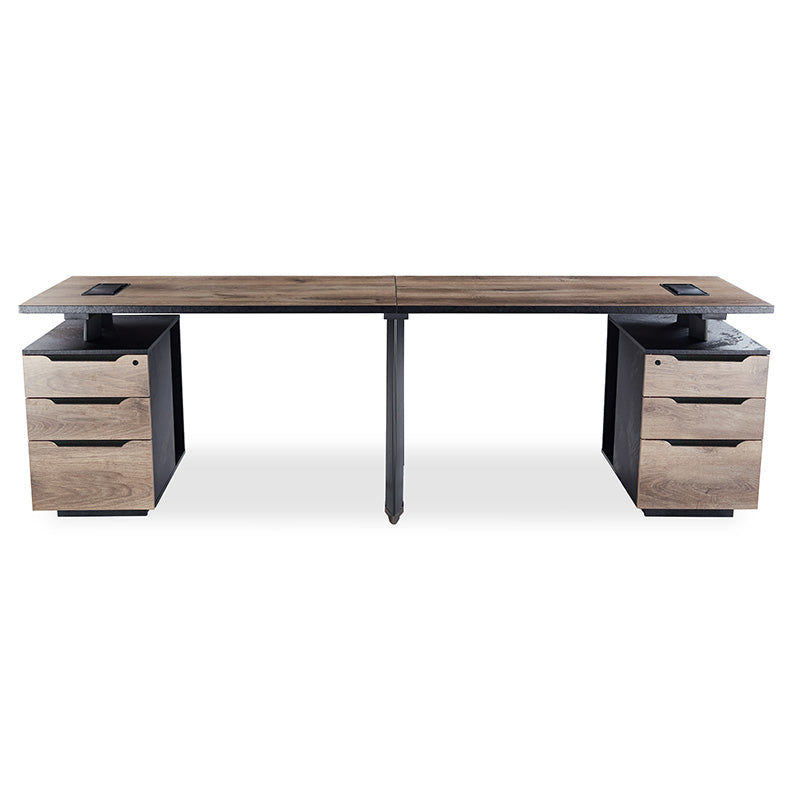 ARTO 2-Person Workstation with 2 Storage Cabinets - 2.4M Warm Oak & Black Office Desk for Home & Business | Perfect for Shared Workspaces & Small Offices