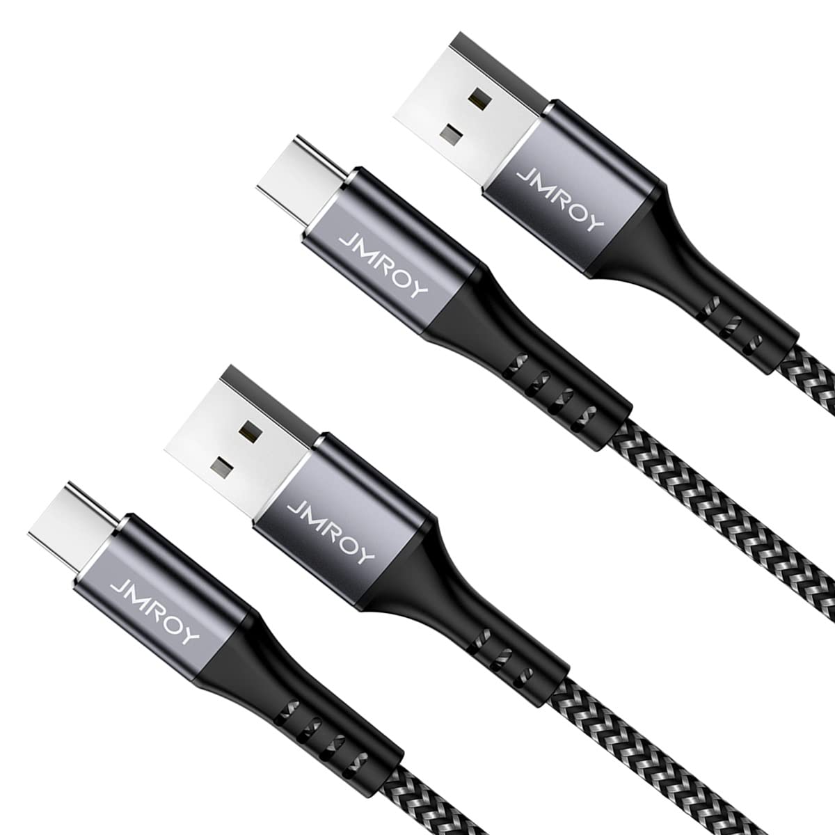 JMROY 2-Pack USB C Cable 3A Fast Charging Cable (2M + 1M) - Type C Charger Cord for Samsung Galaxy S10/S9, Huawei P30/P20, Google Pixel, Sony Xperia XZ - Perfect for Home, Office & Travel Charging - Grey